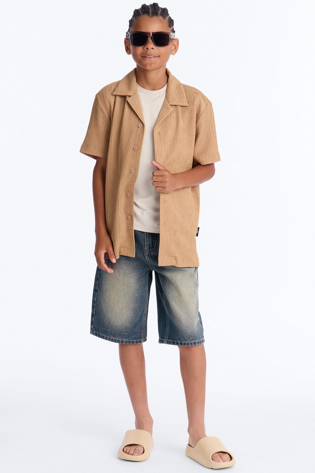 Mini Had To Notice Textured Button Down Shirt - Khaki