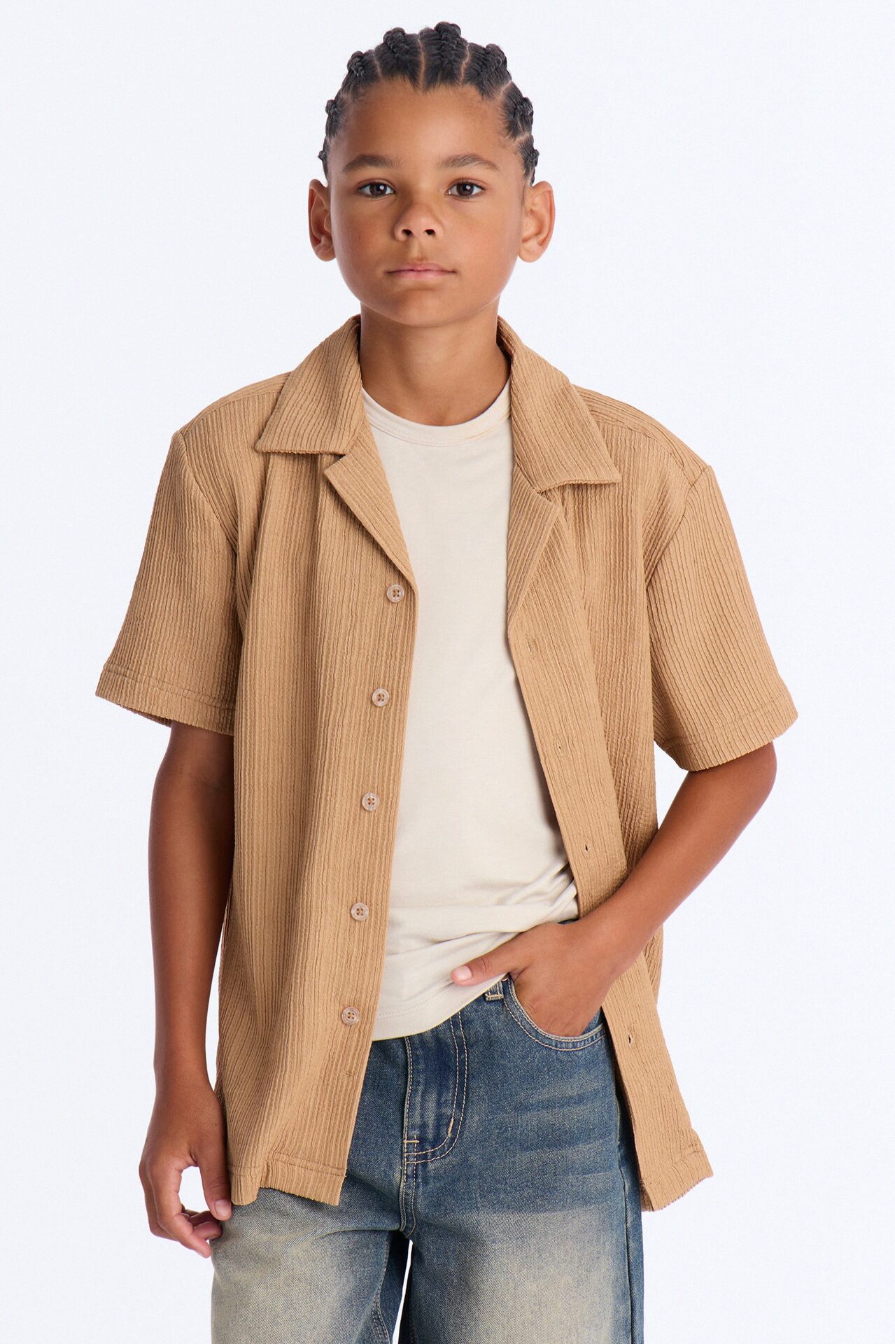 Mini Had To Notice Textured Button Down Shirt - Khaki