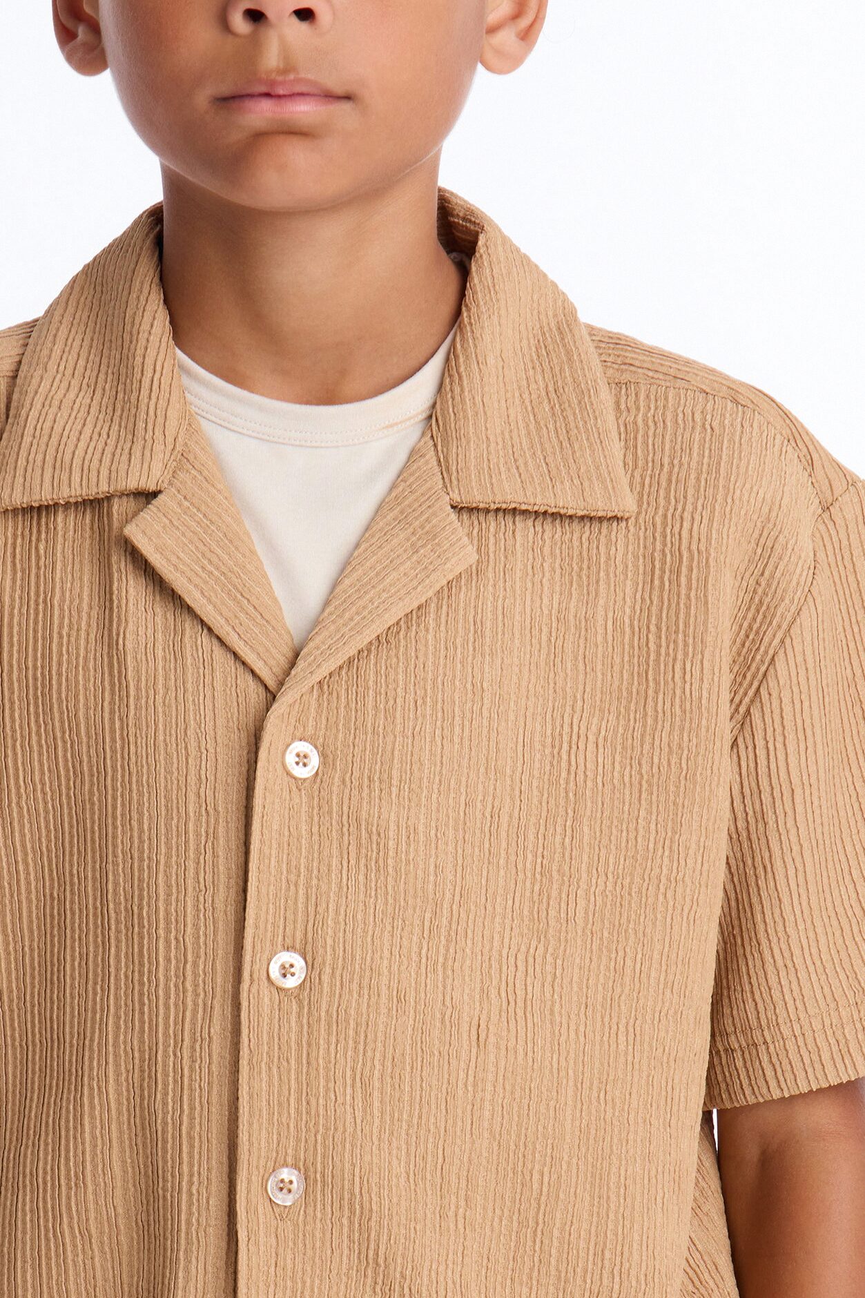 Mini Had To Notice Textured Button Down Shirt - Khaki