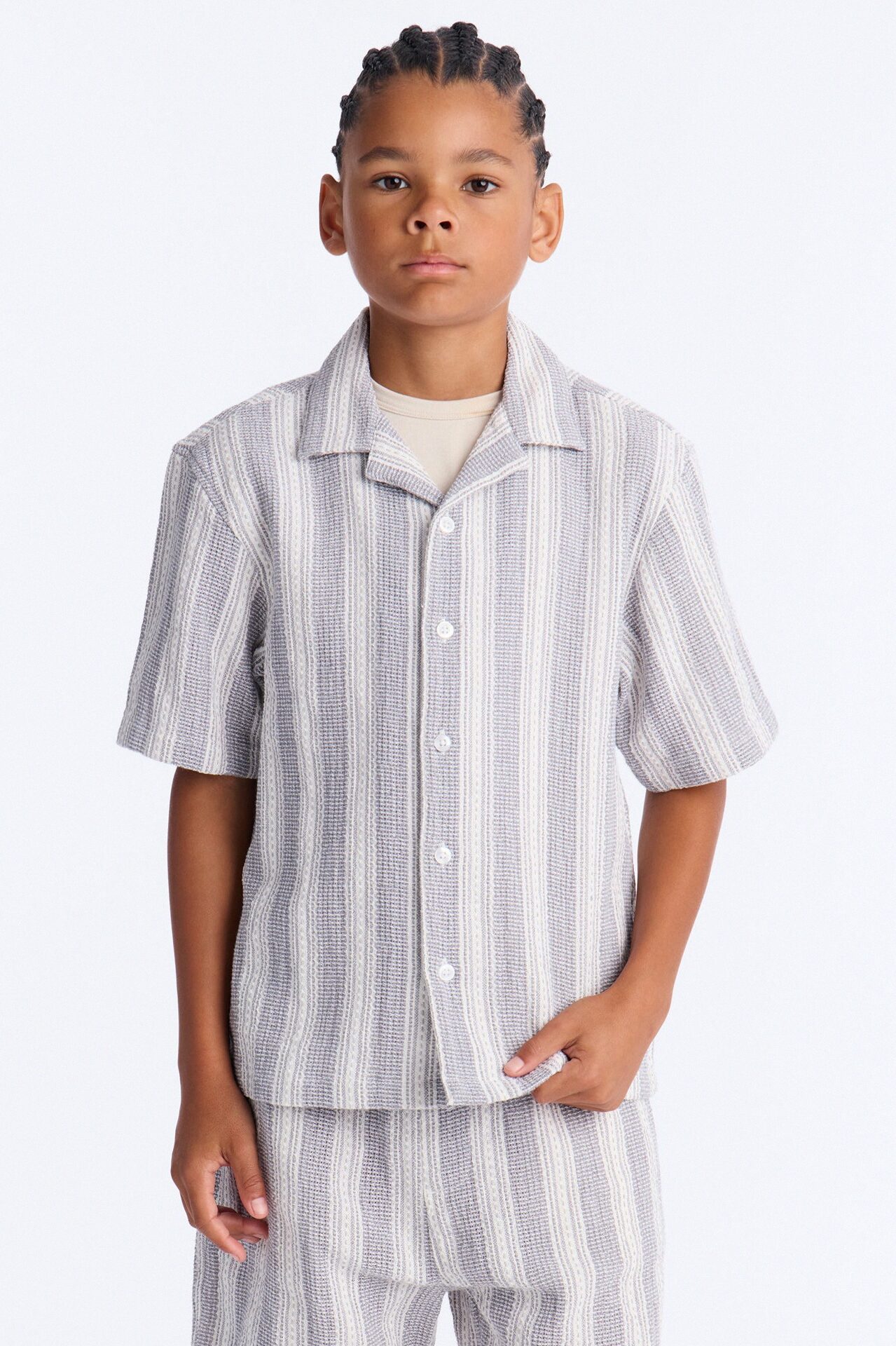 Mini Staying On Top Textured Button Down Shirt - Grey/combo