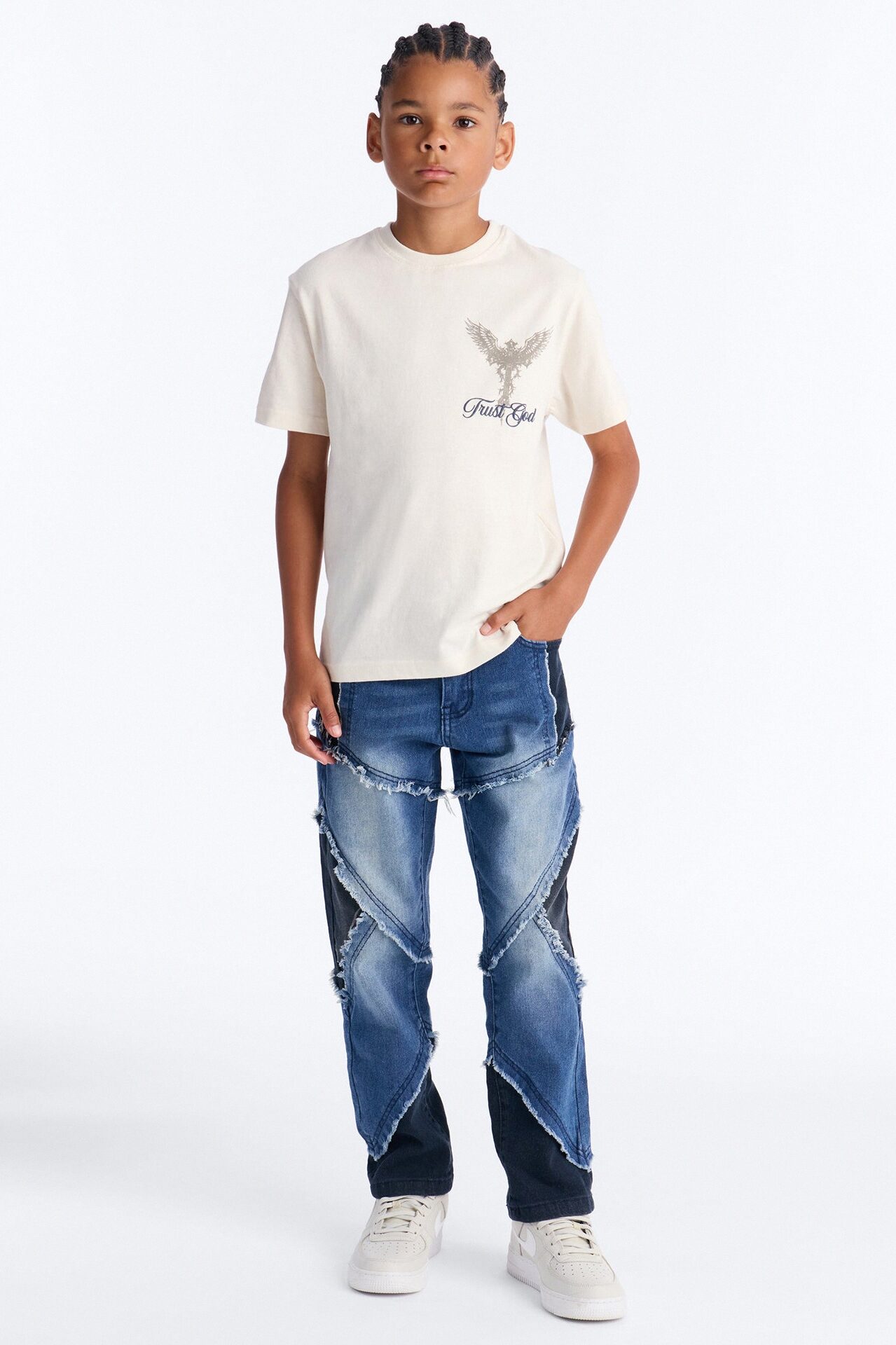 Mini Trust God Short Sleeve Front/Back Tee - White