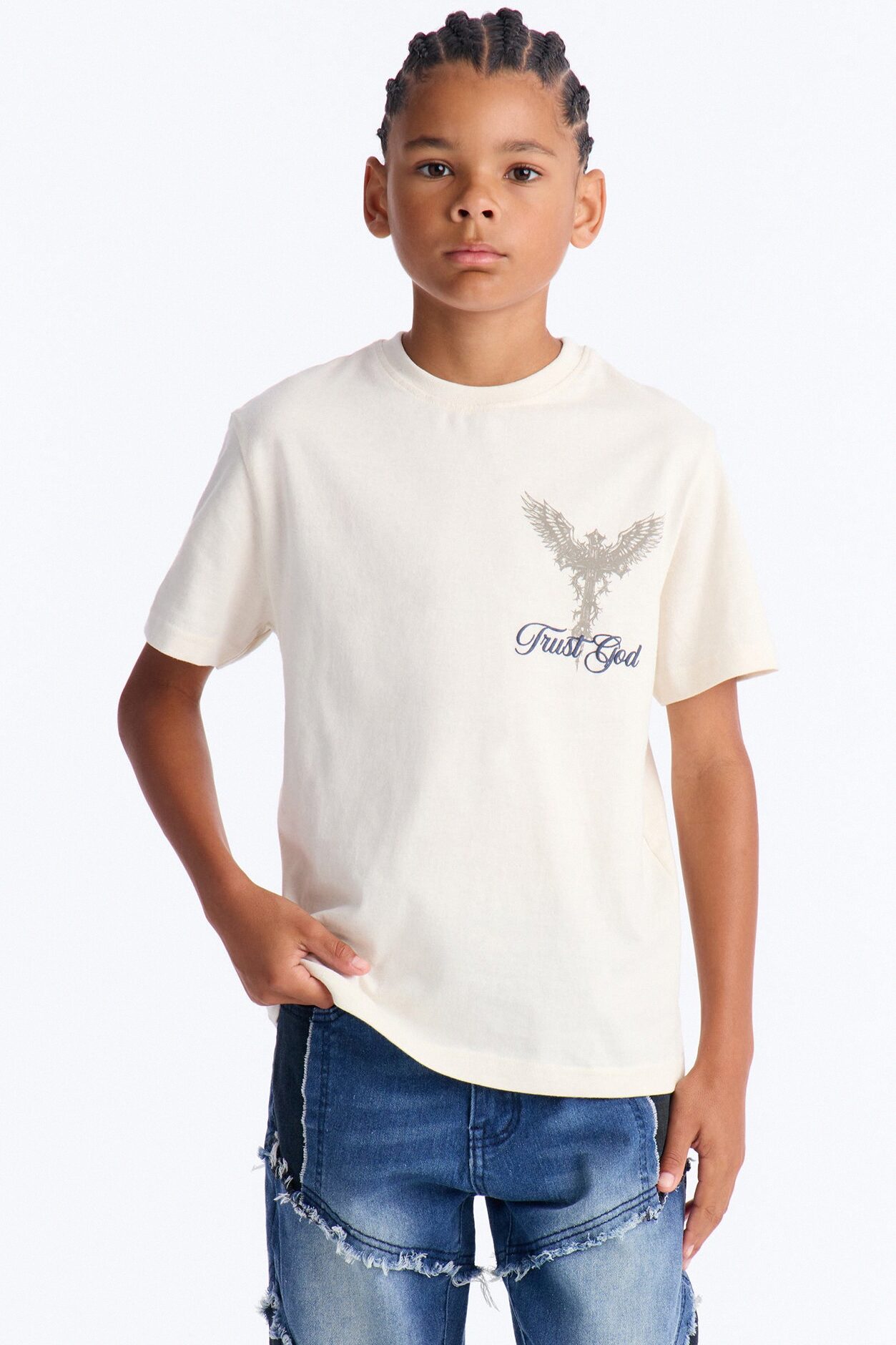 Mini Trust God Short Sleeve Front/Back Tee - White