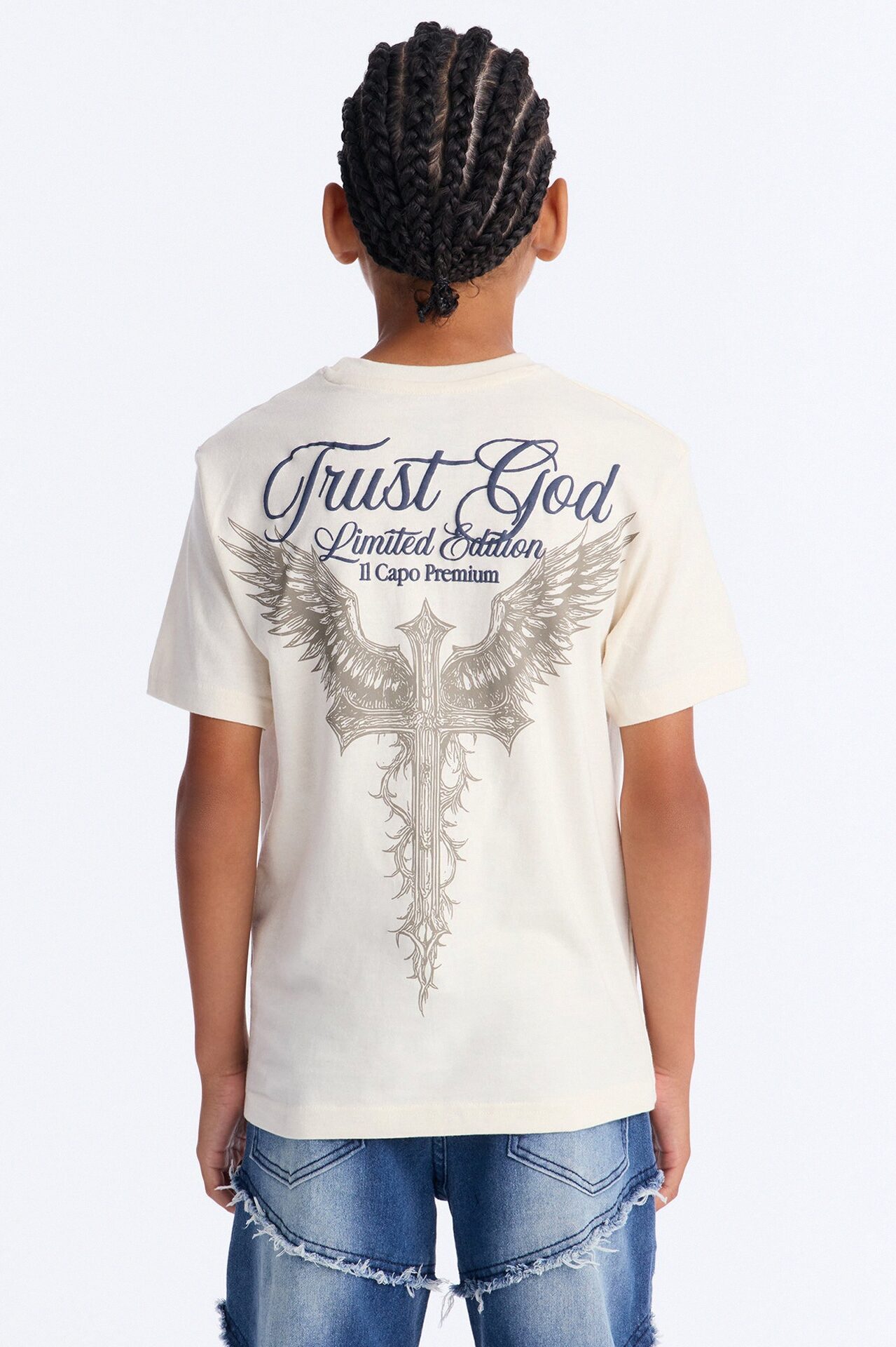 Mini Trust God Short Sleeve Front/Back Tee - White