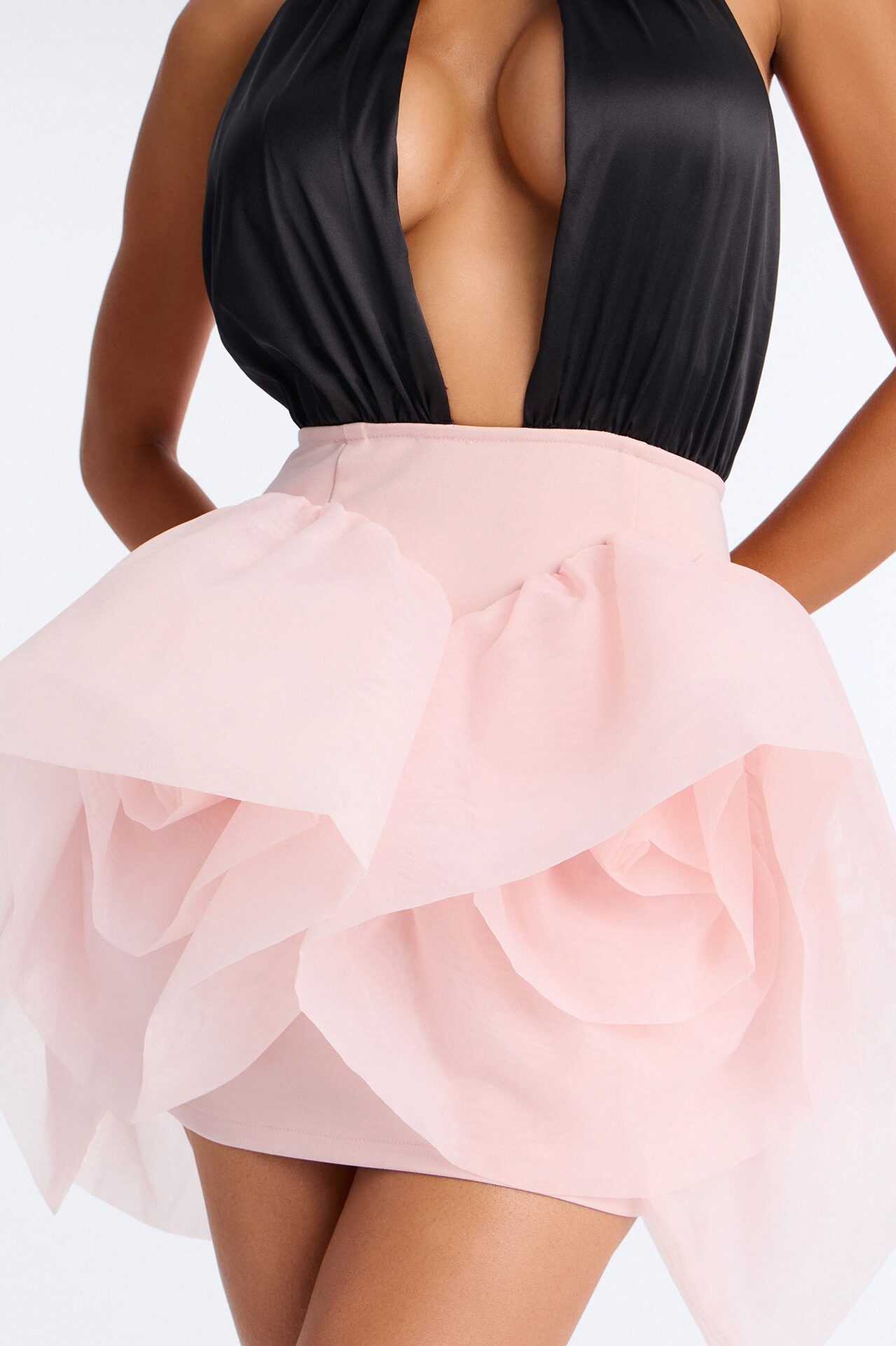 Ballerina Bae Backless Satin Mini Dress - Black/Pink
