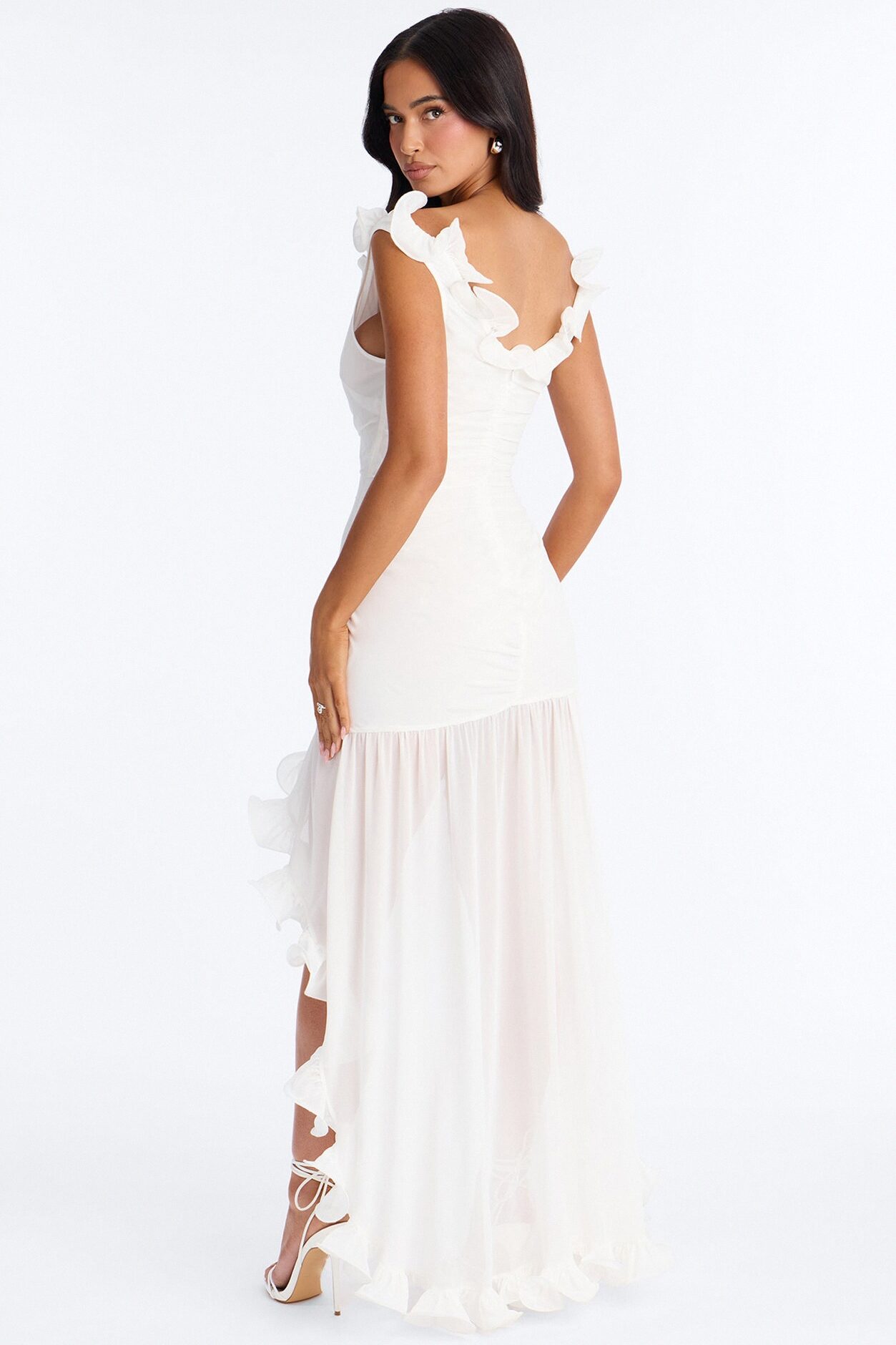 Spring Breeze Ruffle Chiffon High Low Dress - White