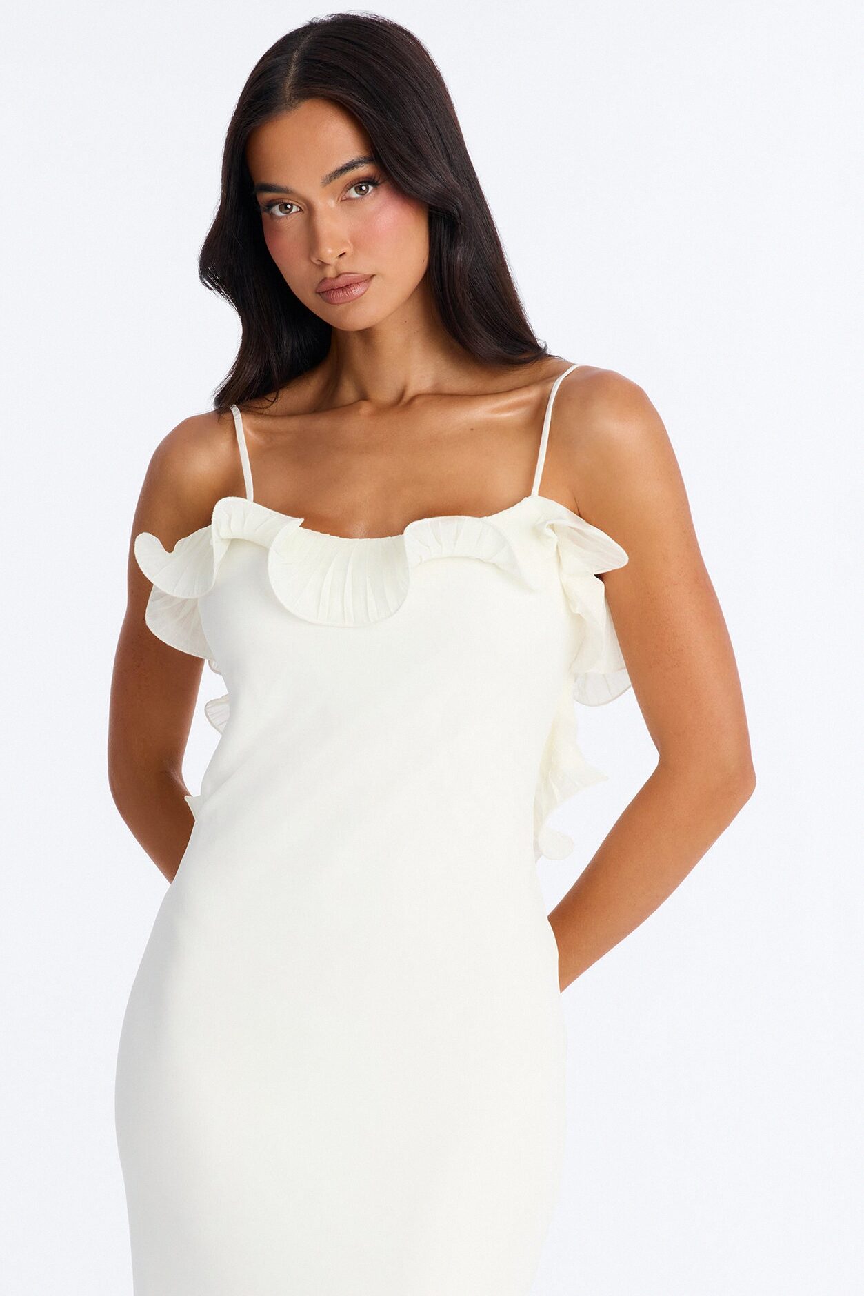 In Bloom Ruffle Chiffon Gown - White