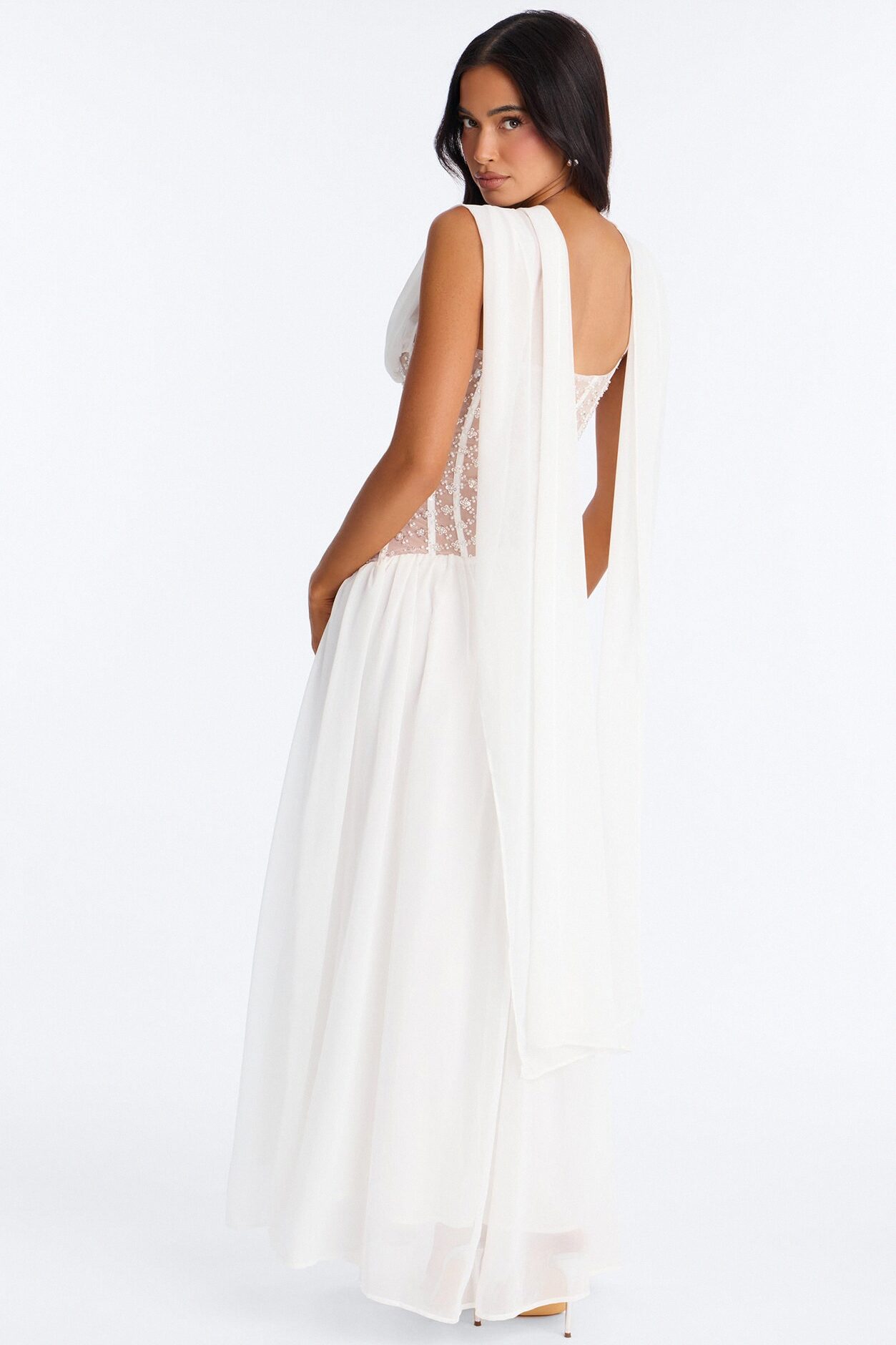 Radiant Aura Embellished Corset Maxi Dress - White