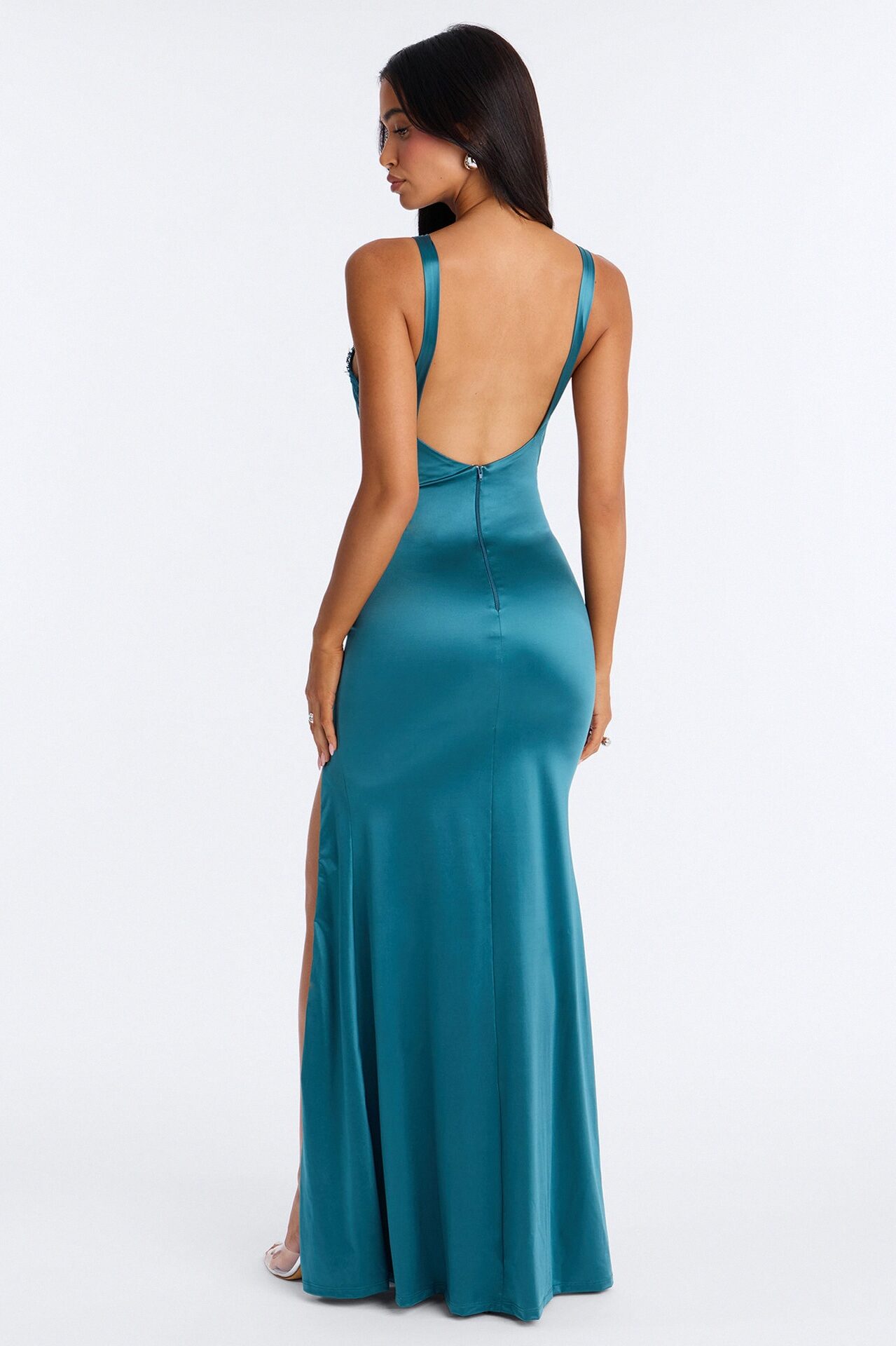 Thea Lace Satin Maxi Dress - Jade