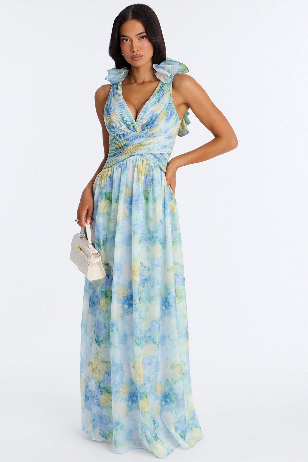 Garden Hour Ruffle Pleated Gown - Blue/combo