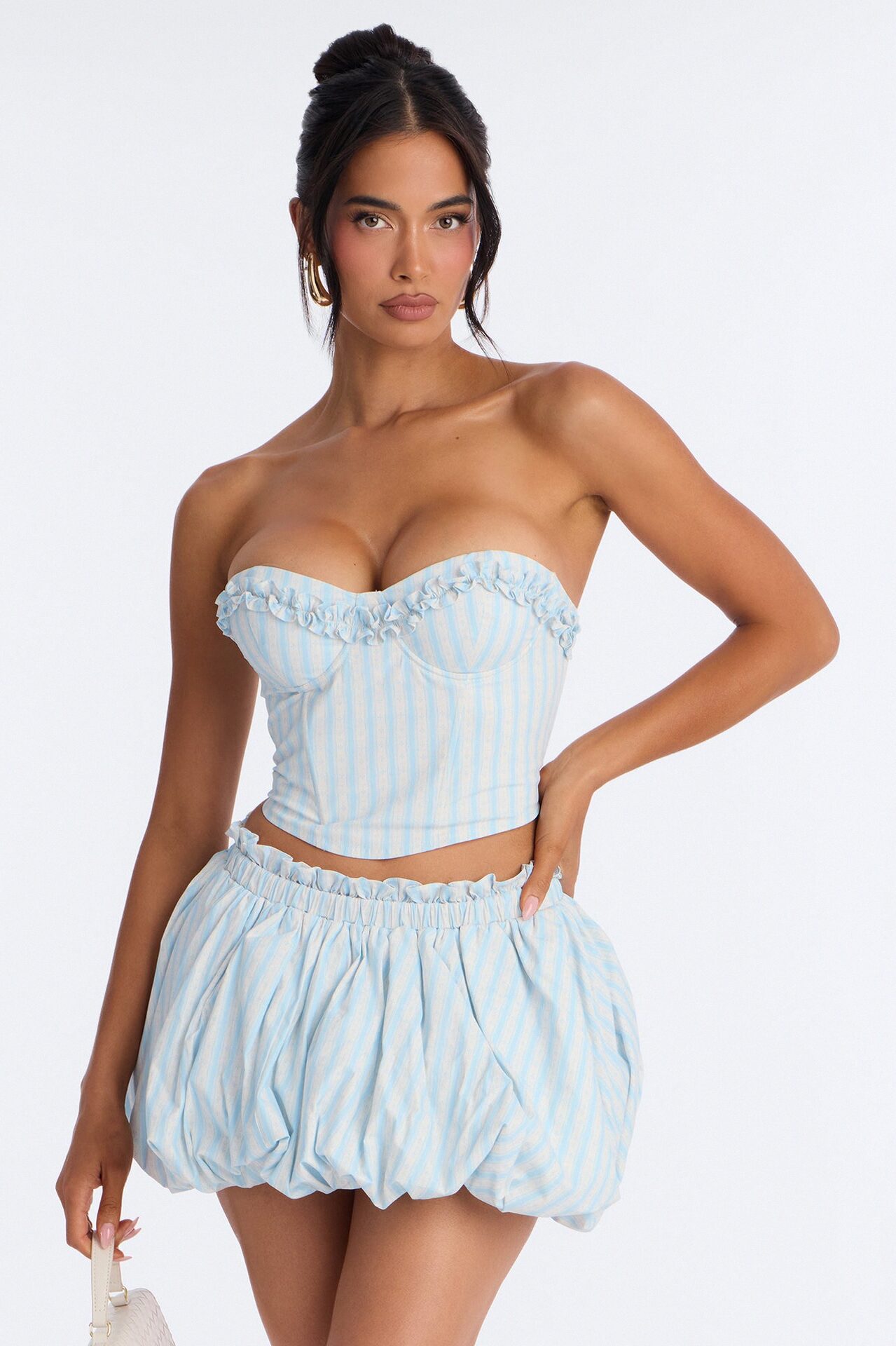 Delilah Poplin Striped Bubble Mini Skirt Set - Blue/combo