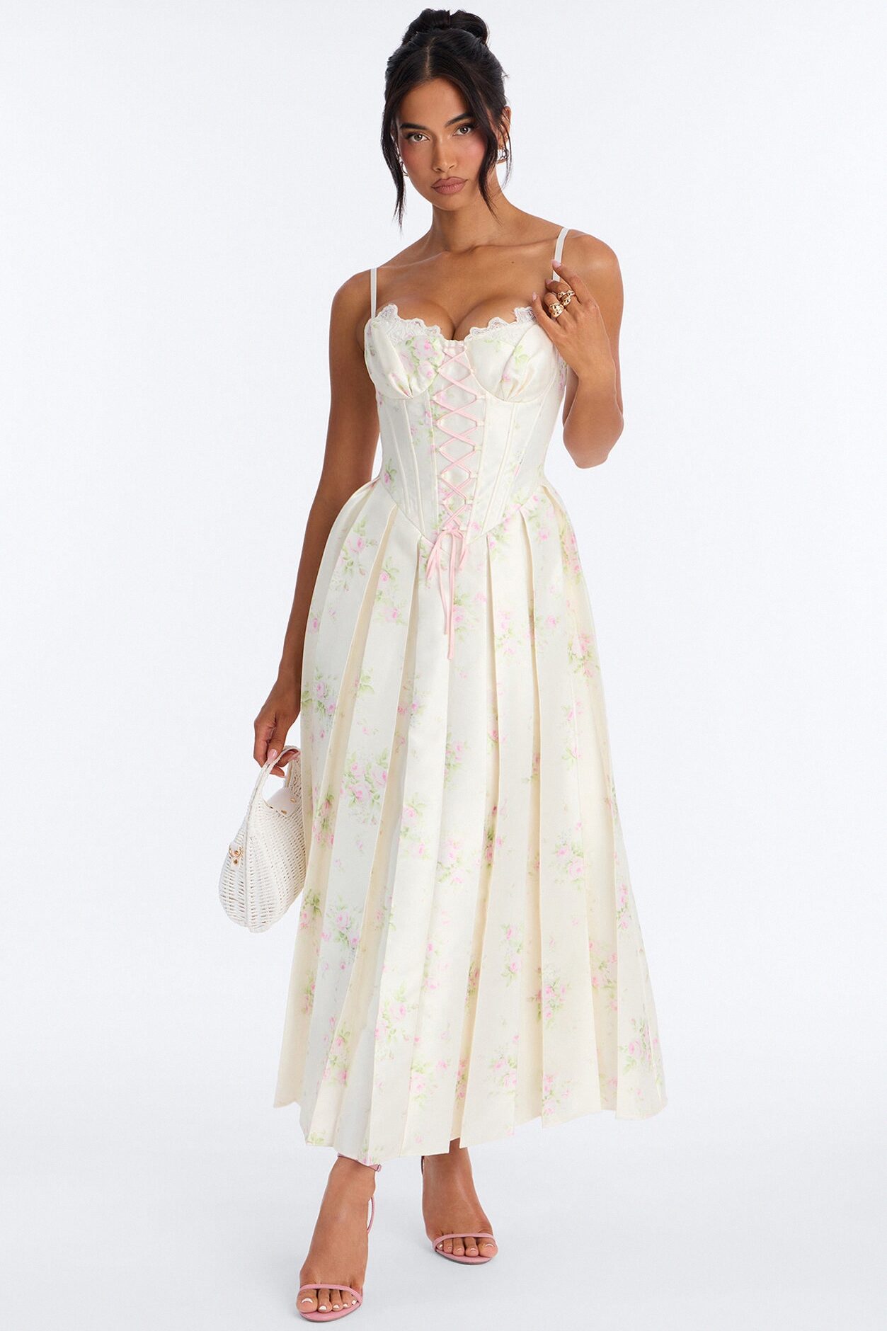 Tea Party Pleated Taffeta Gown - Cream/combo