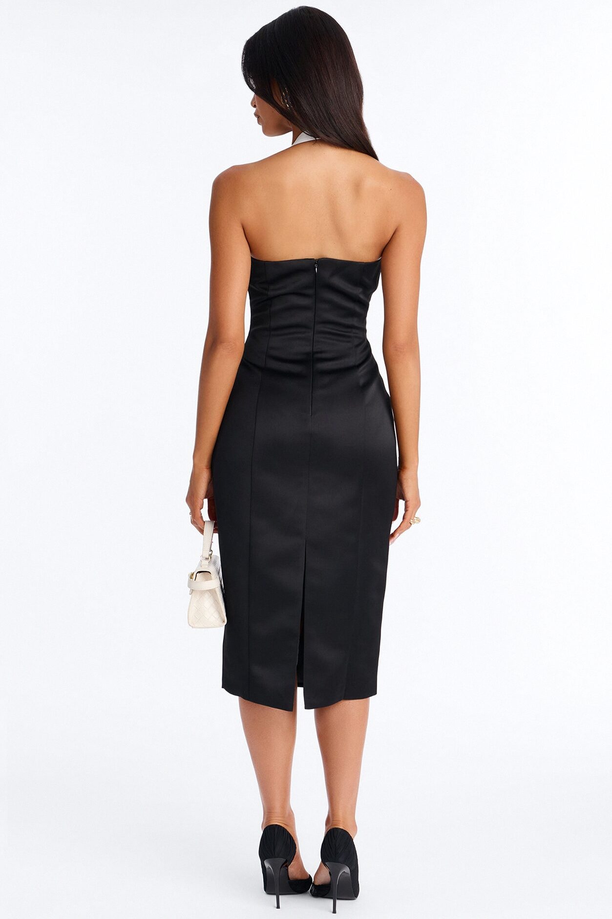 Sweetheart Satin Midi Dress - Black/White
