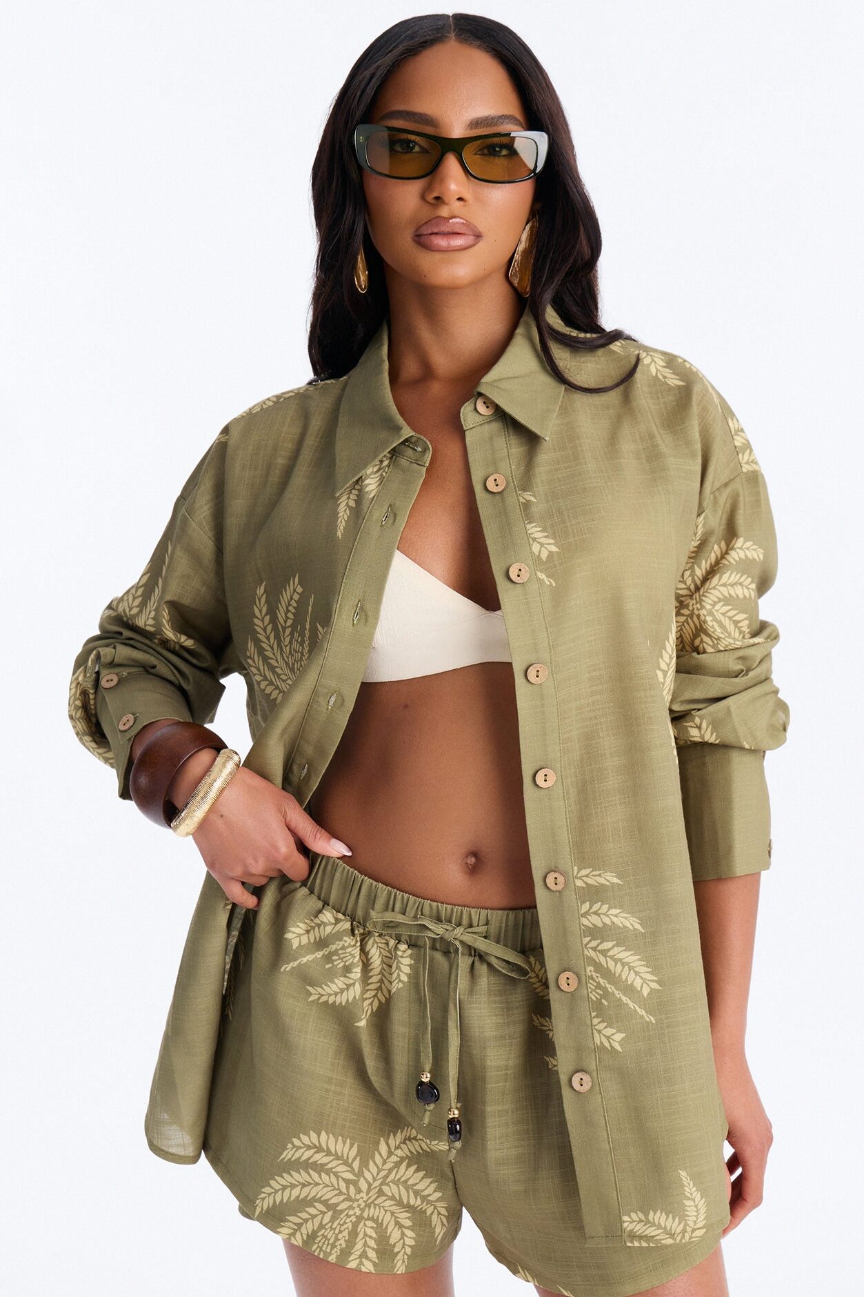 Palm Paradise Linen Short Set - Olive
