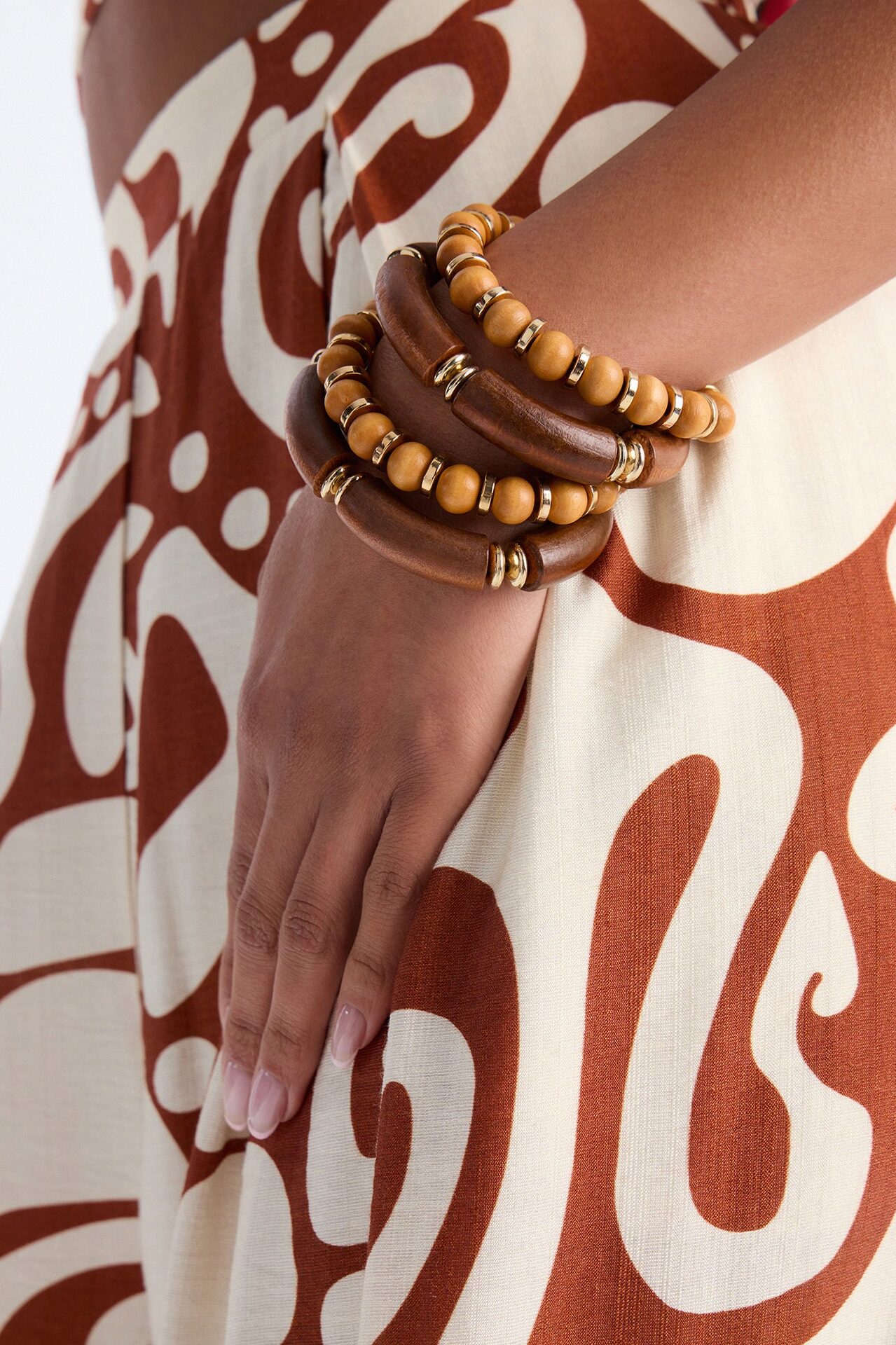 Penelope Wood Stretch 4 Piece Bracelet Set - Brown/combo