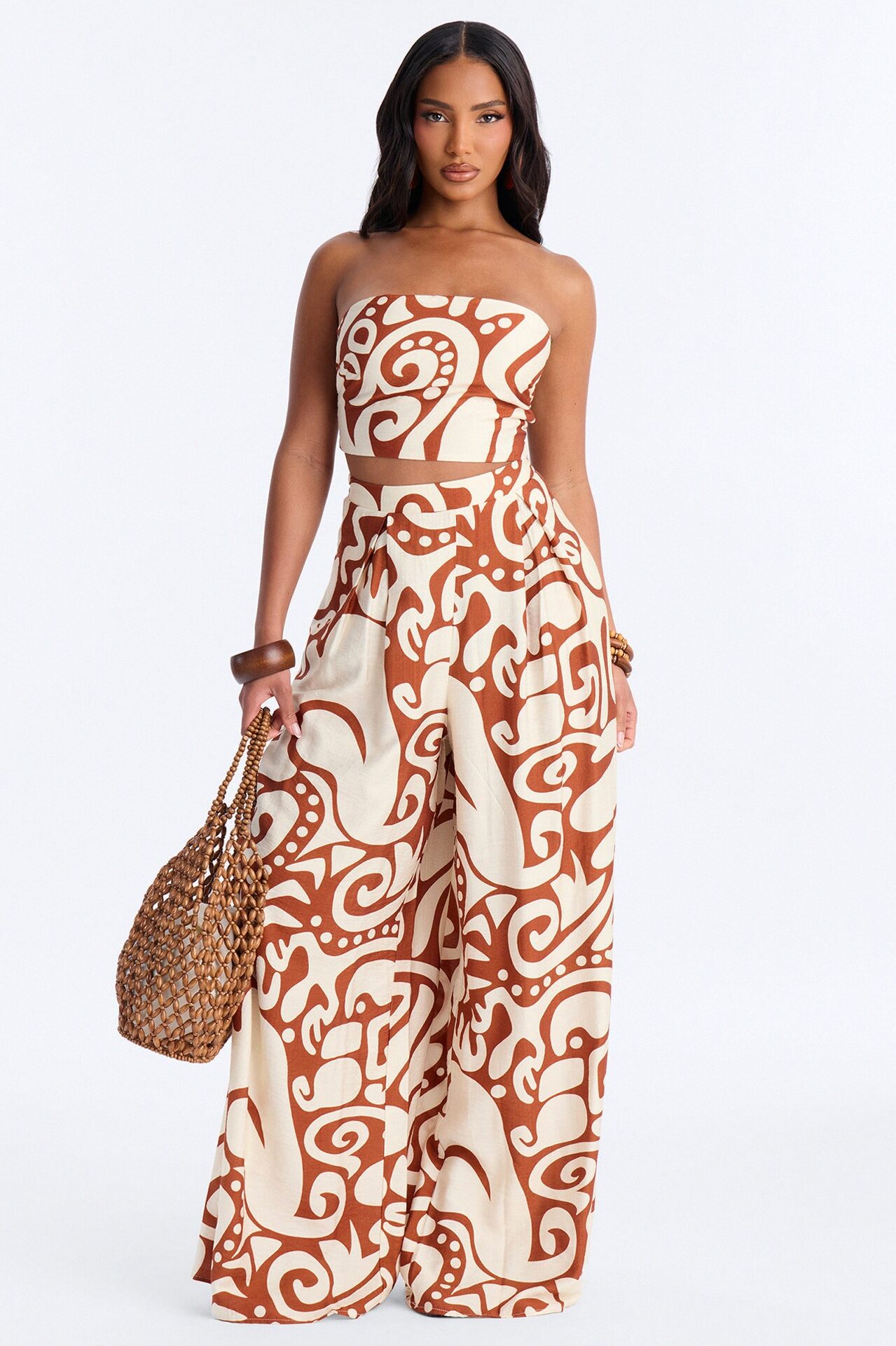 Sienna Strapless Pant Set - Brown/combo