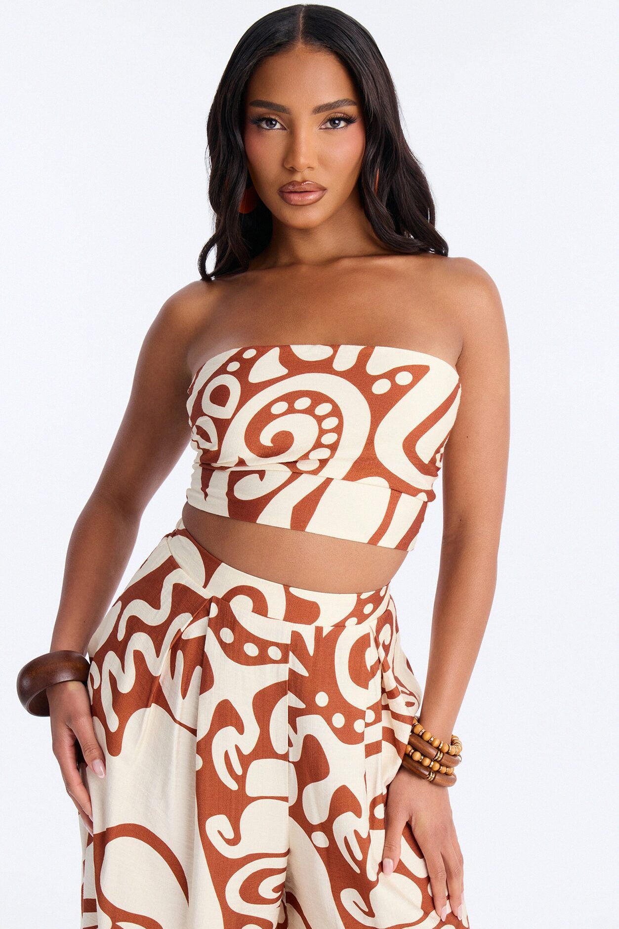 Sienna Strapless Pant Set - Brown/combo