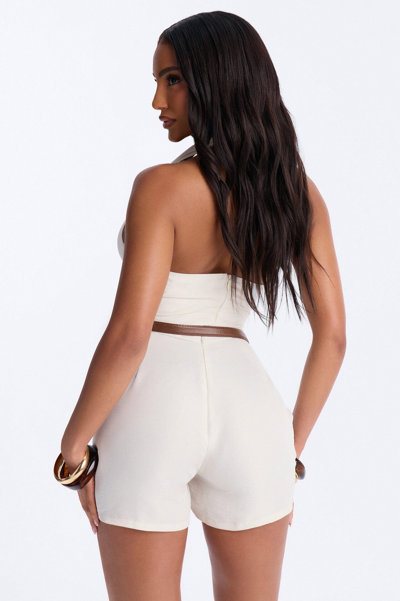 Talia Cowl Belted Micro Romper - Off White