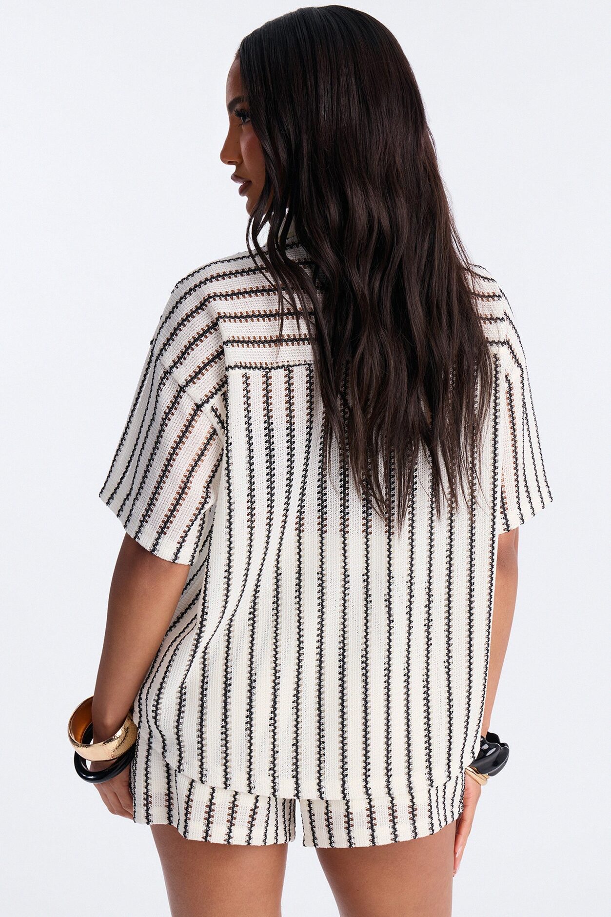 Azura Striped Crochet Short Set - Off White