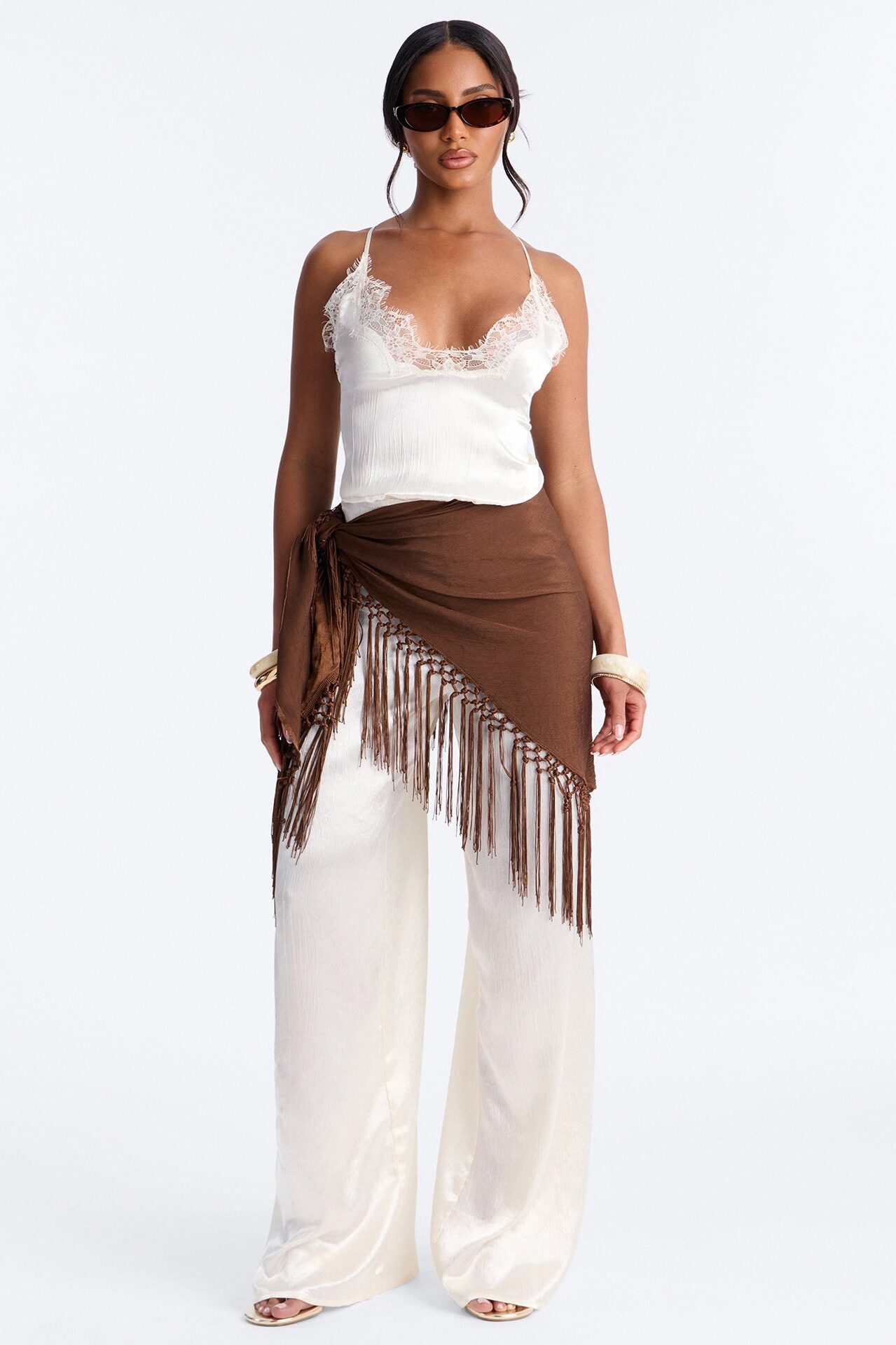 Elsa Satin Waist Scarf Jumpsuit - Ivory