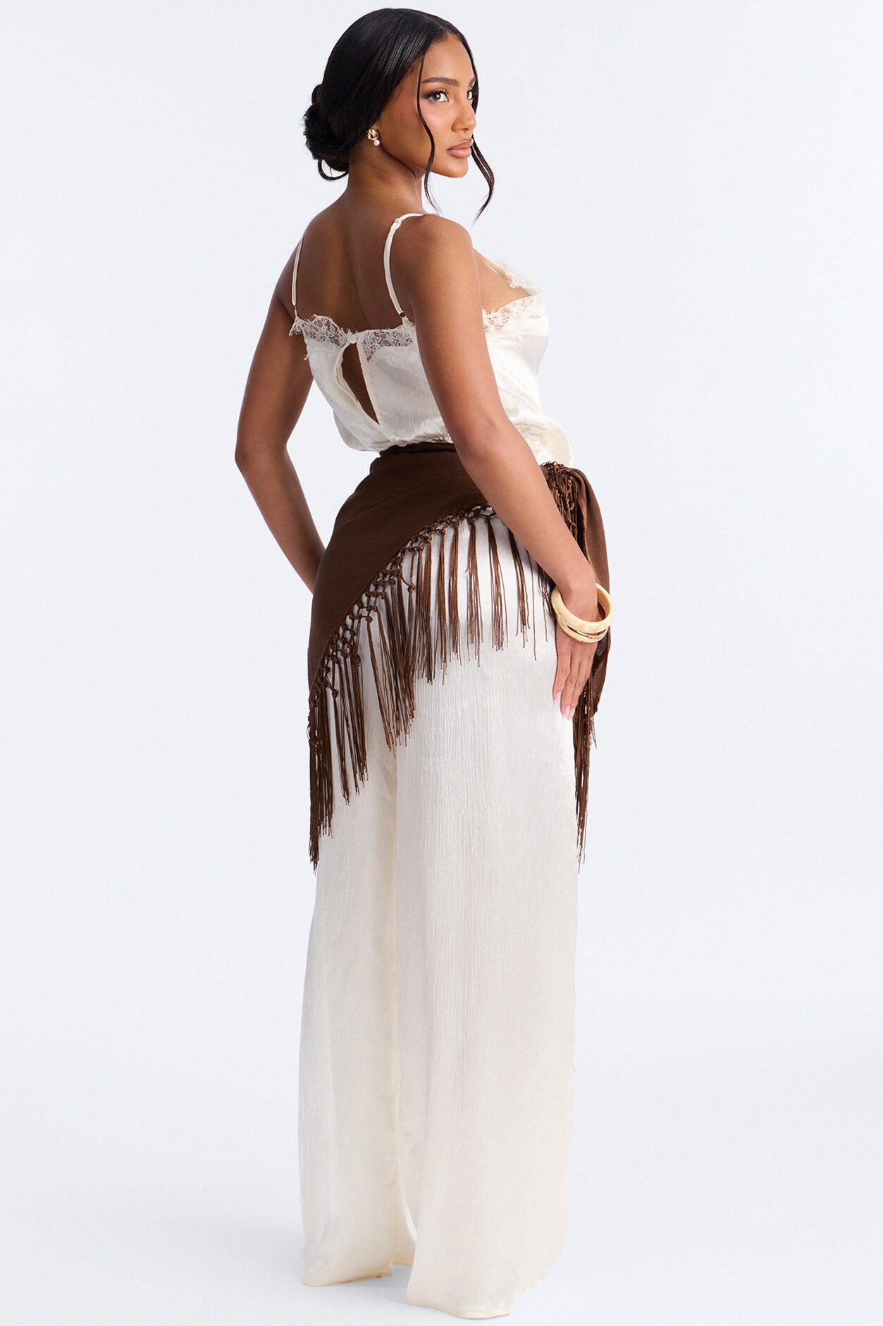 Elsa Satin Waist Scarf Jumpsuit - Ivory