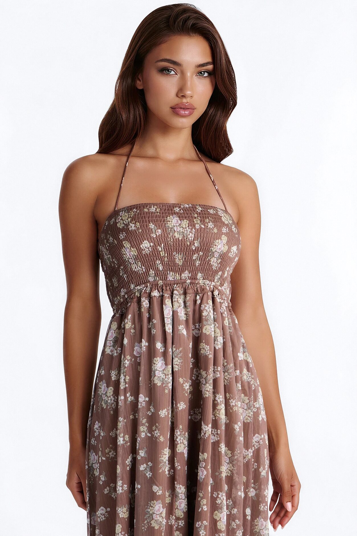 Lilah Floral Backless Maxi Dress - Brown/combo
