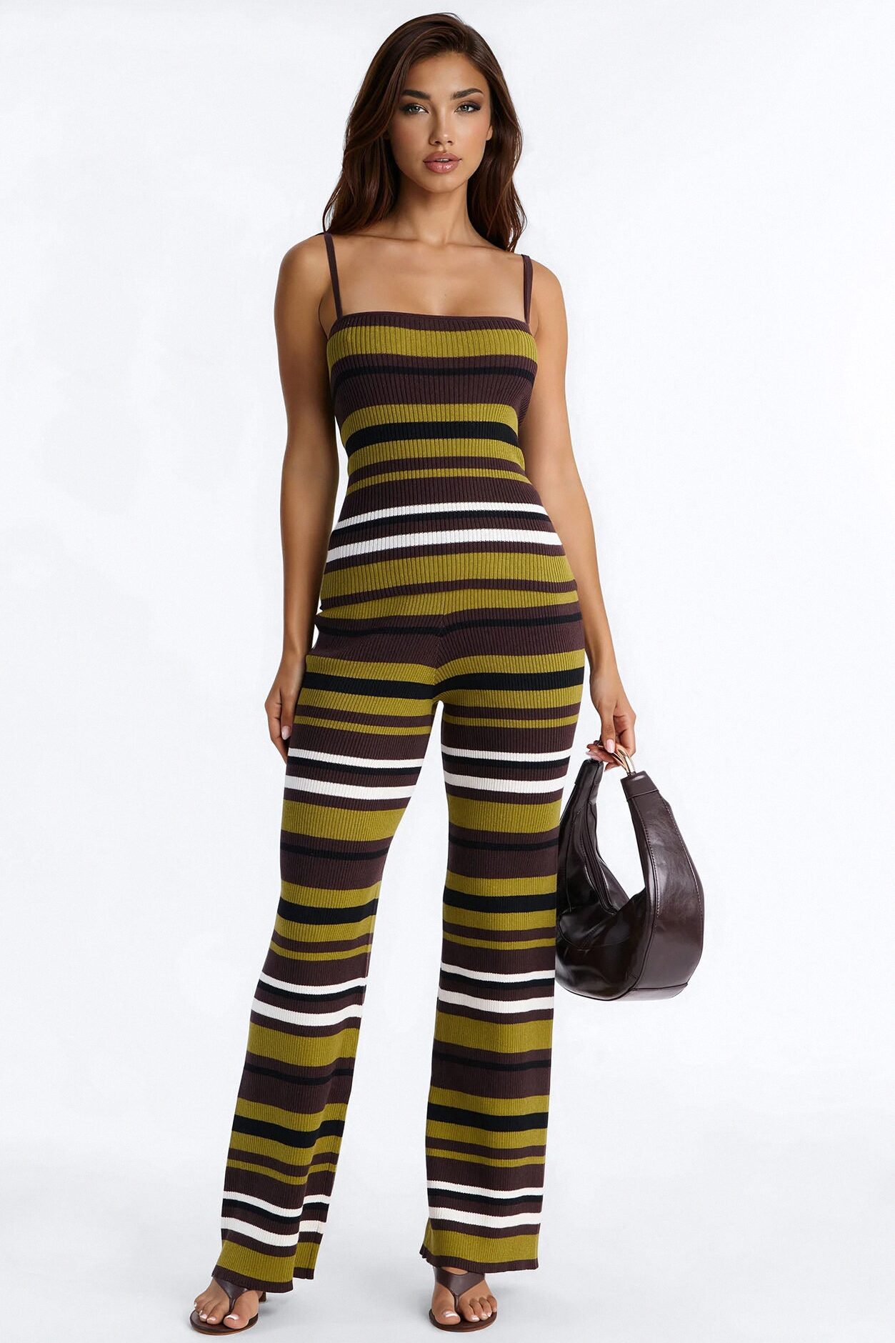 Mila Striped Sweater Pant Set - Brown