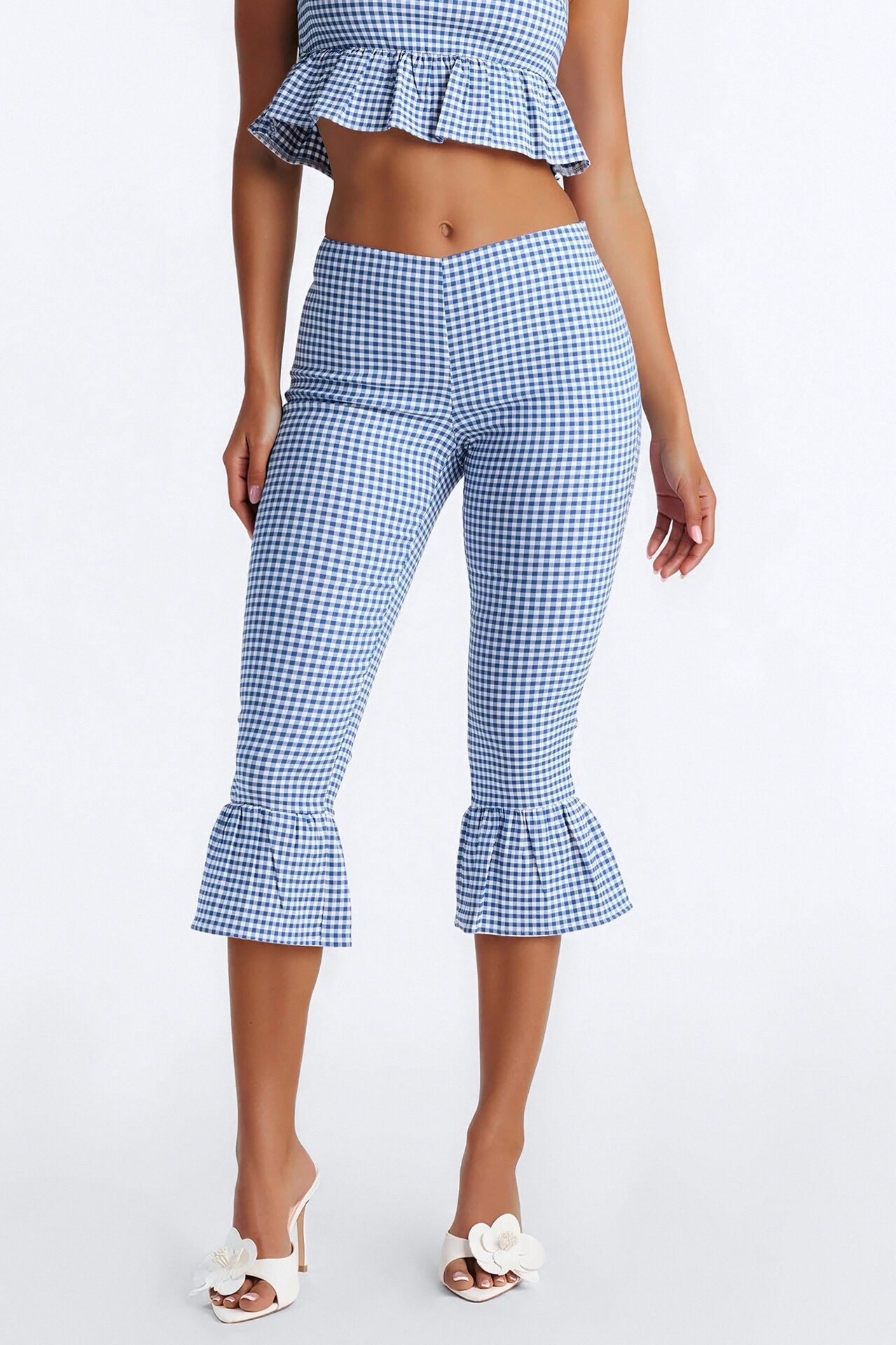 Dorothy Darling Ruffle Trim Gingham Capri - Blue