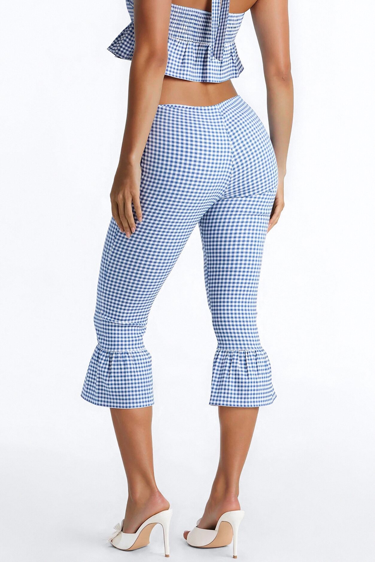 Dorothy Darling Ruffle Trim Gingham Capri - Blue