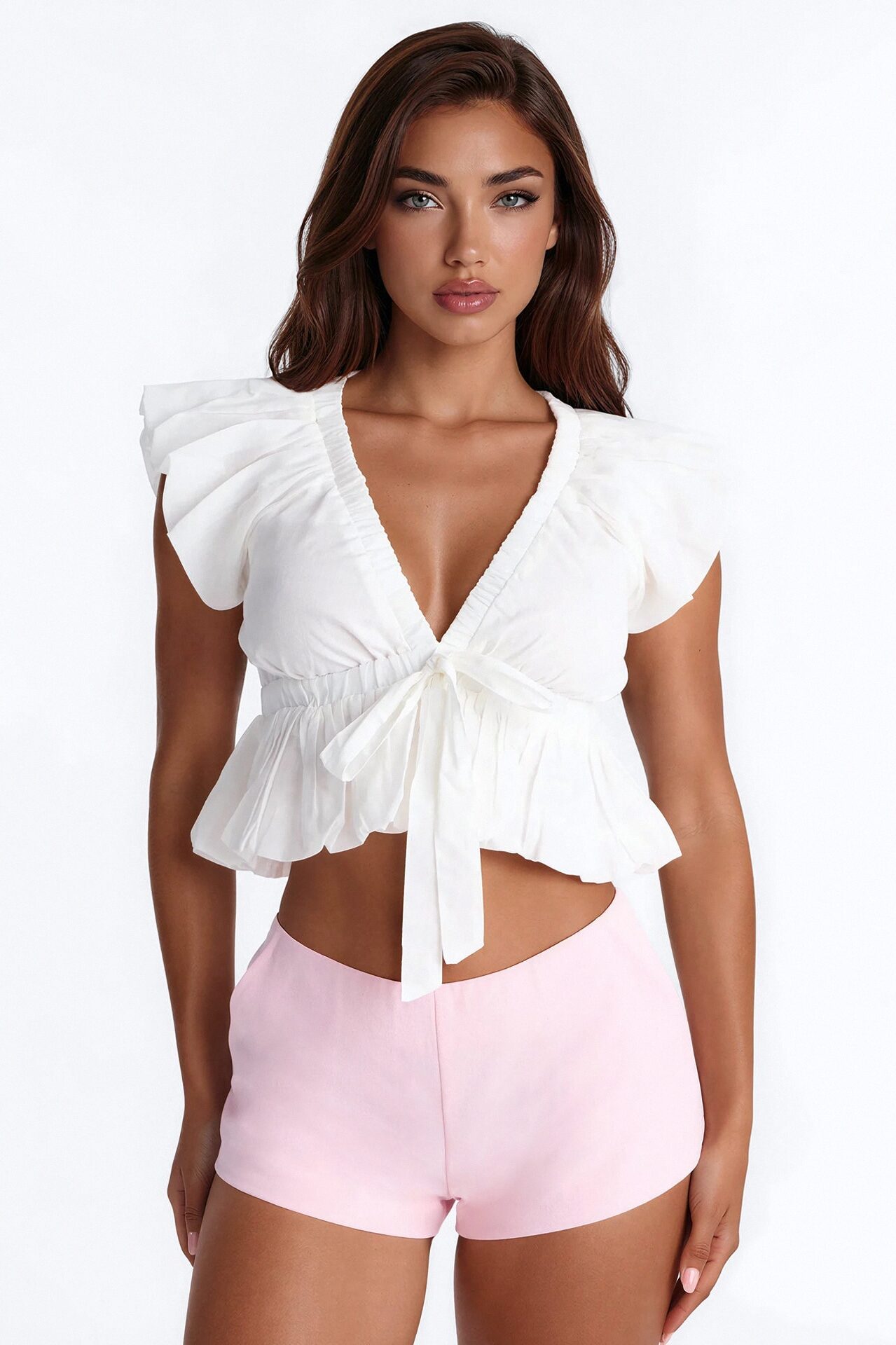 Summer Delight Ruched Top - White