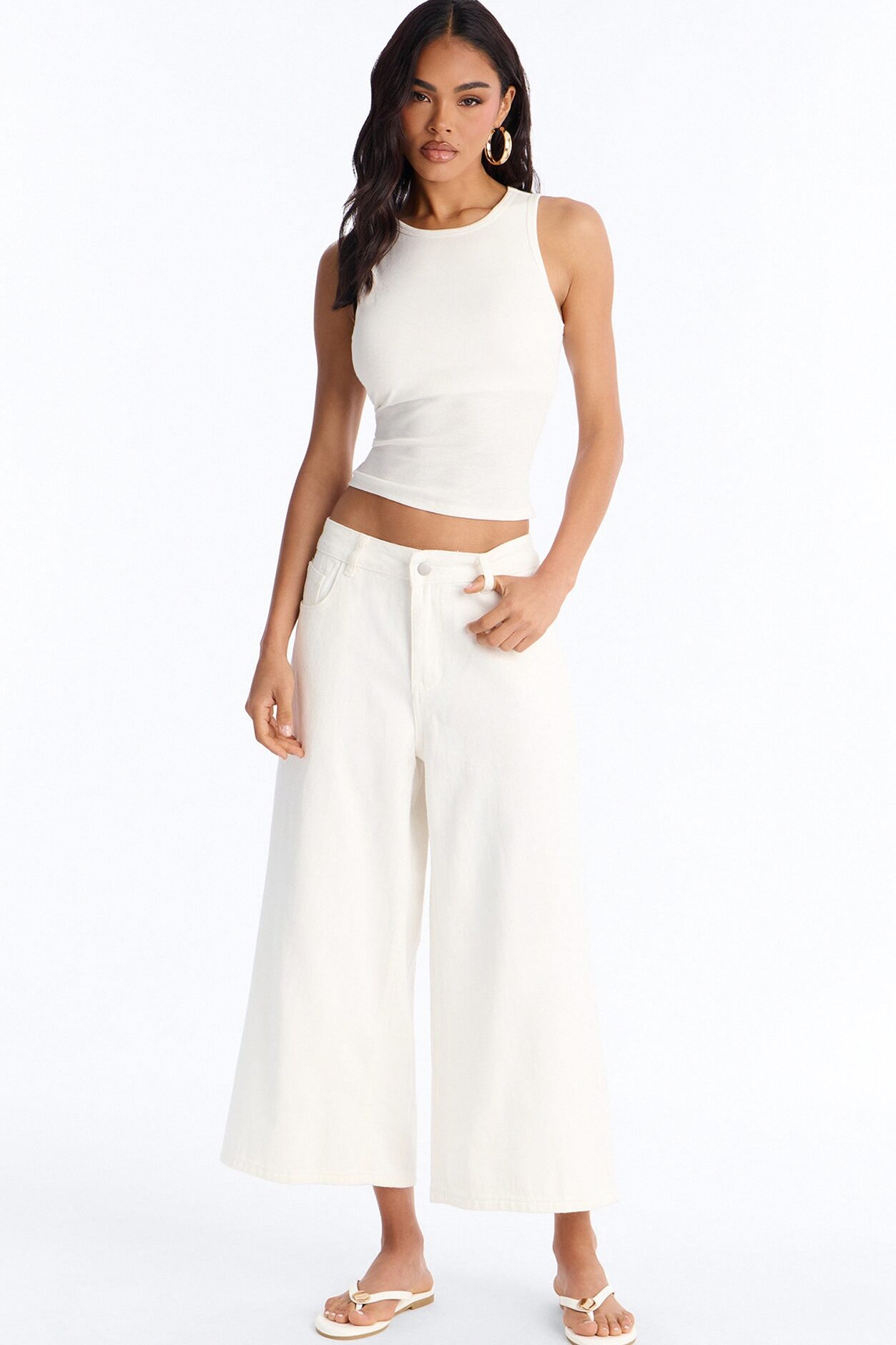 Anna Low Rise Cropped Wide Leg Pant 23″ - White
