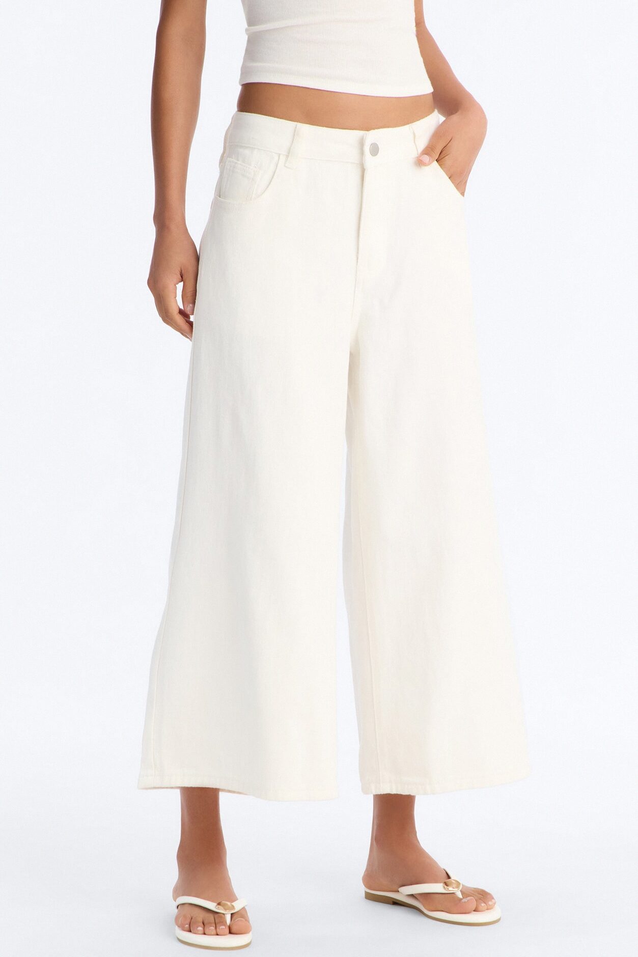 Anna Low Rise Cropped Wide Leg Pant 23″ - White