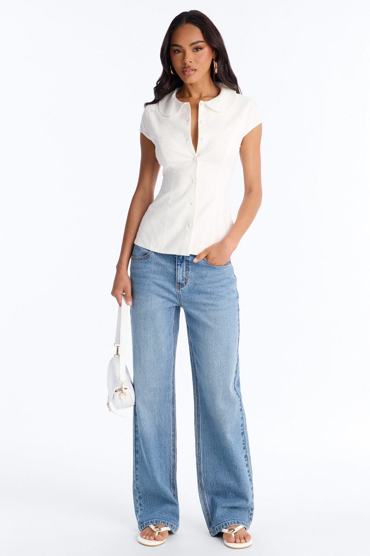 Little Cute Moment Tie Back Linen Shirt - White