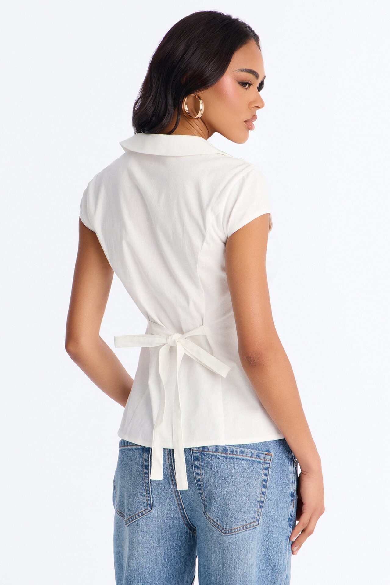 Little Cute Moment Tie Back Linen Shirt - White