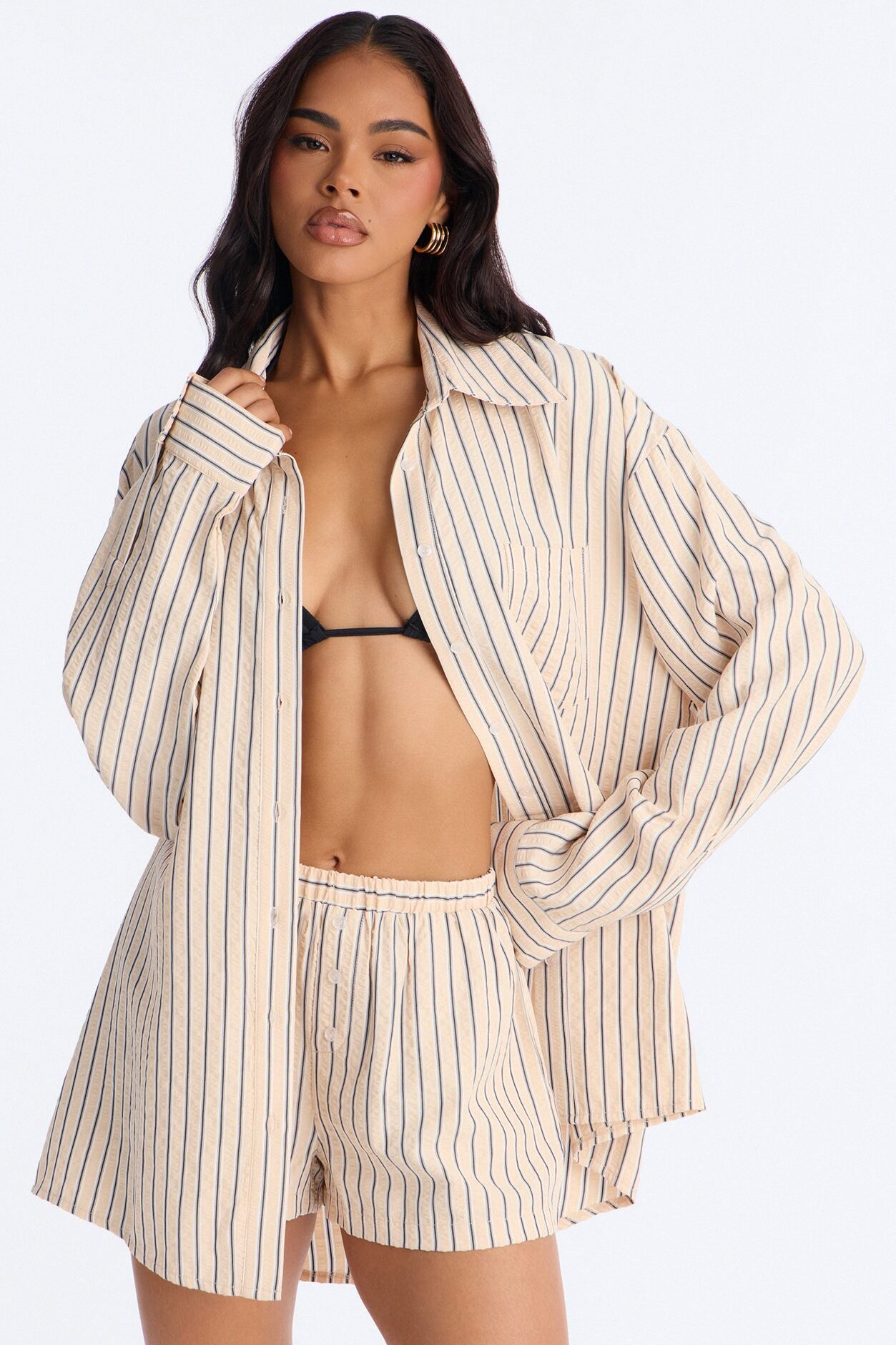 Aubrey Textured Striped Short Set - Yellow/combo
