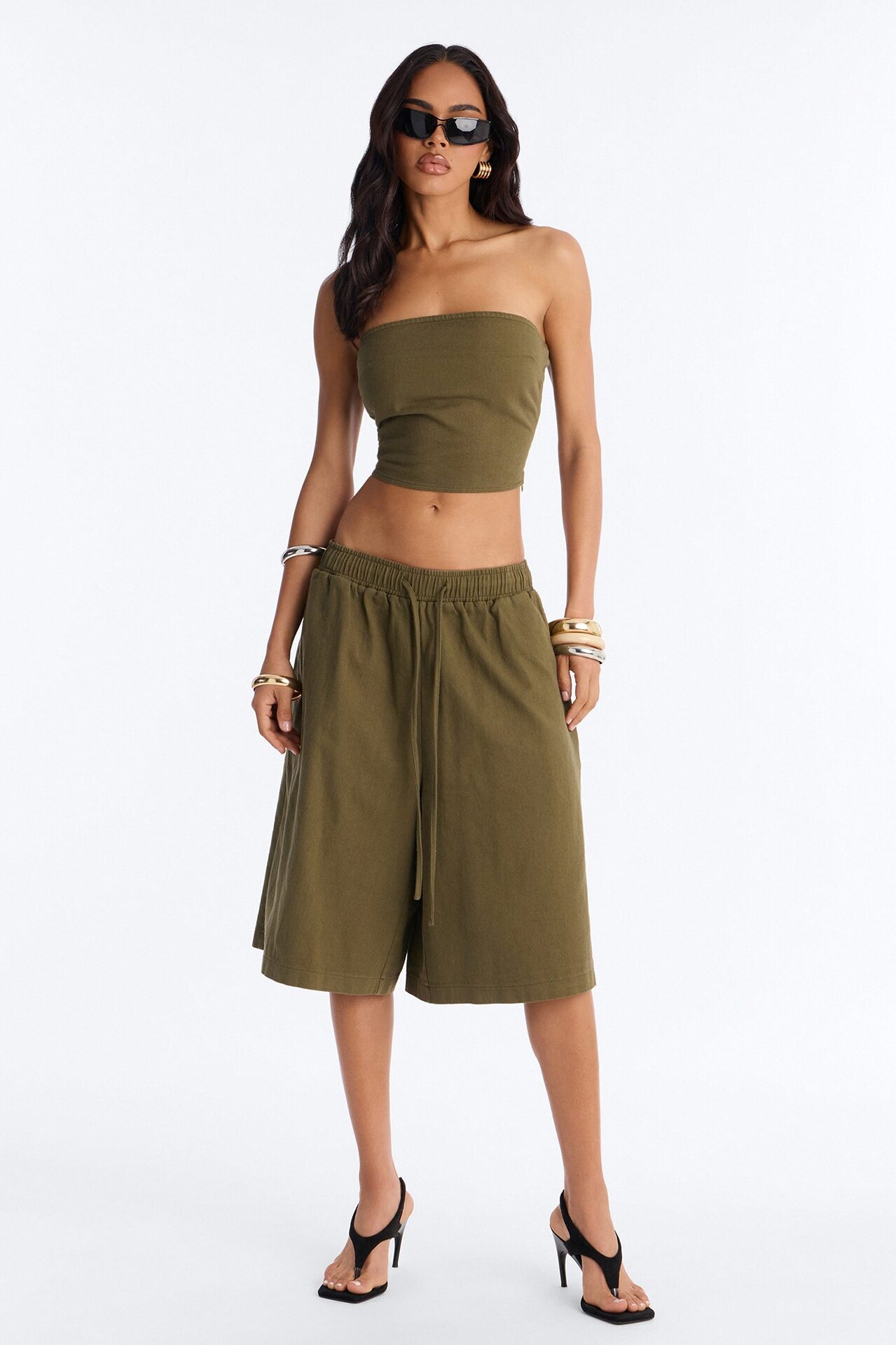 Sophia Drawstring Jort Set - Olive