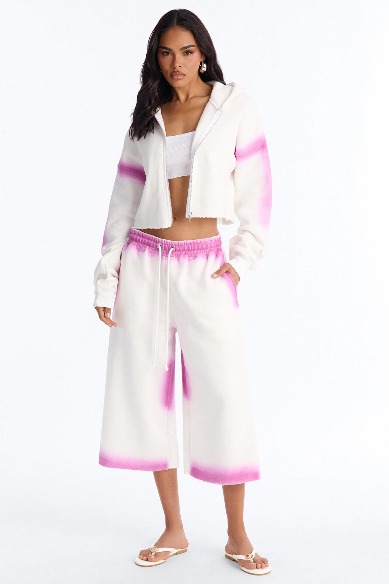 Urban Fleece Tie Dye Short Set - White/Pink