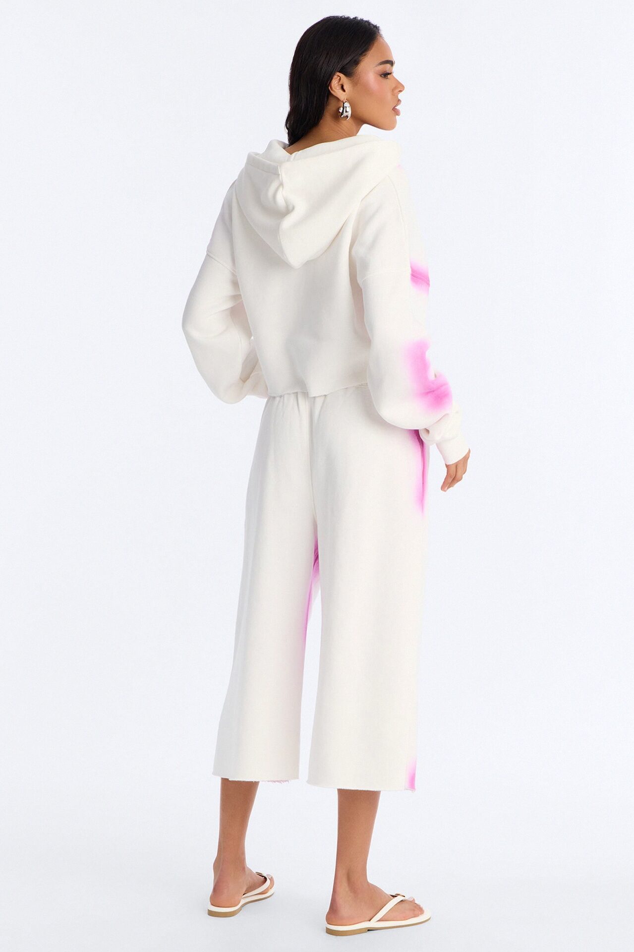 Urban Fleece Tie Dye Short Set - White/Pink