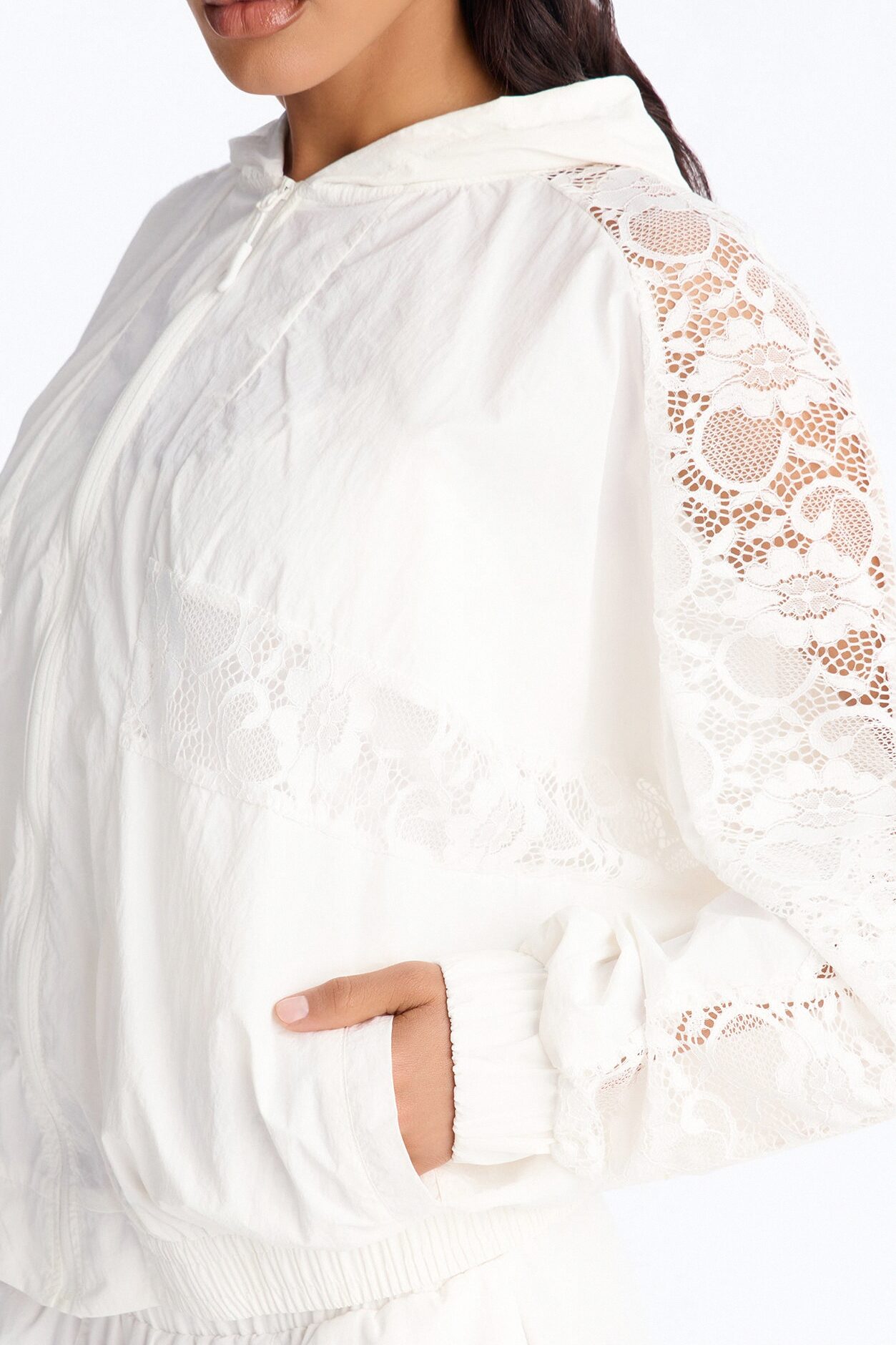 Sweet Addiction Lace Trim Windbreaker Jacket - White