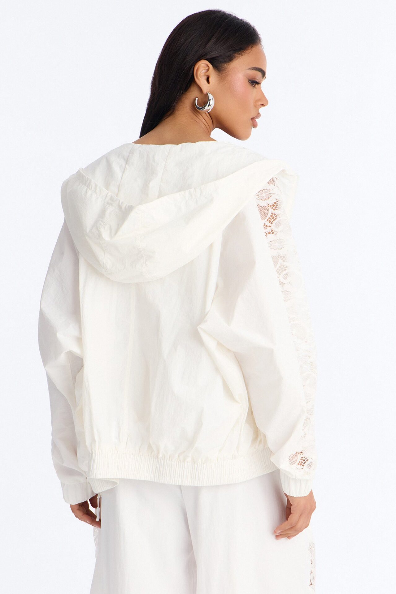 Sweet Addiction Lace Trim Windbreaker Jacket - White