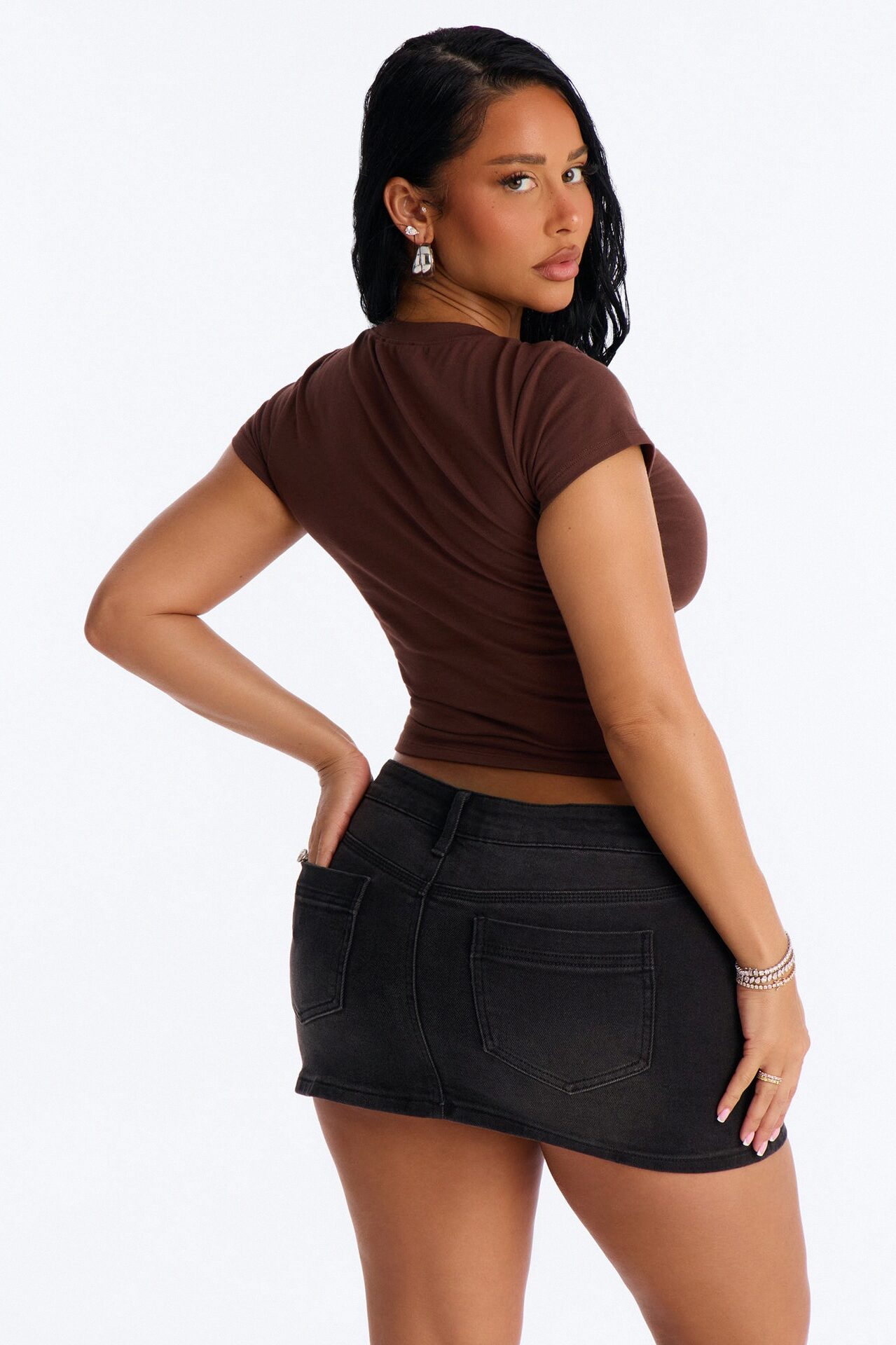 Wild Soul Embroidered Baby Tee - Brown