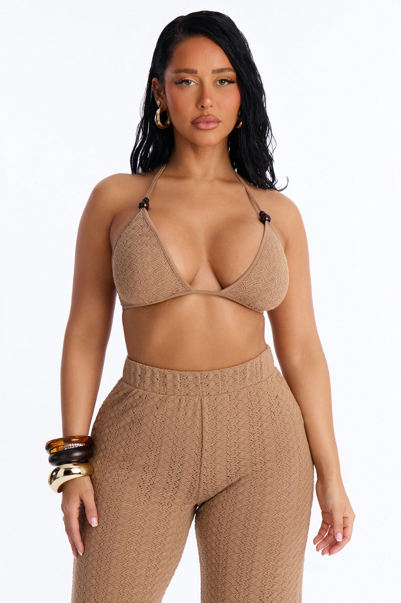 Izara Crochet Bralette Pant Set - Taupe