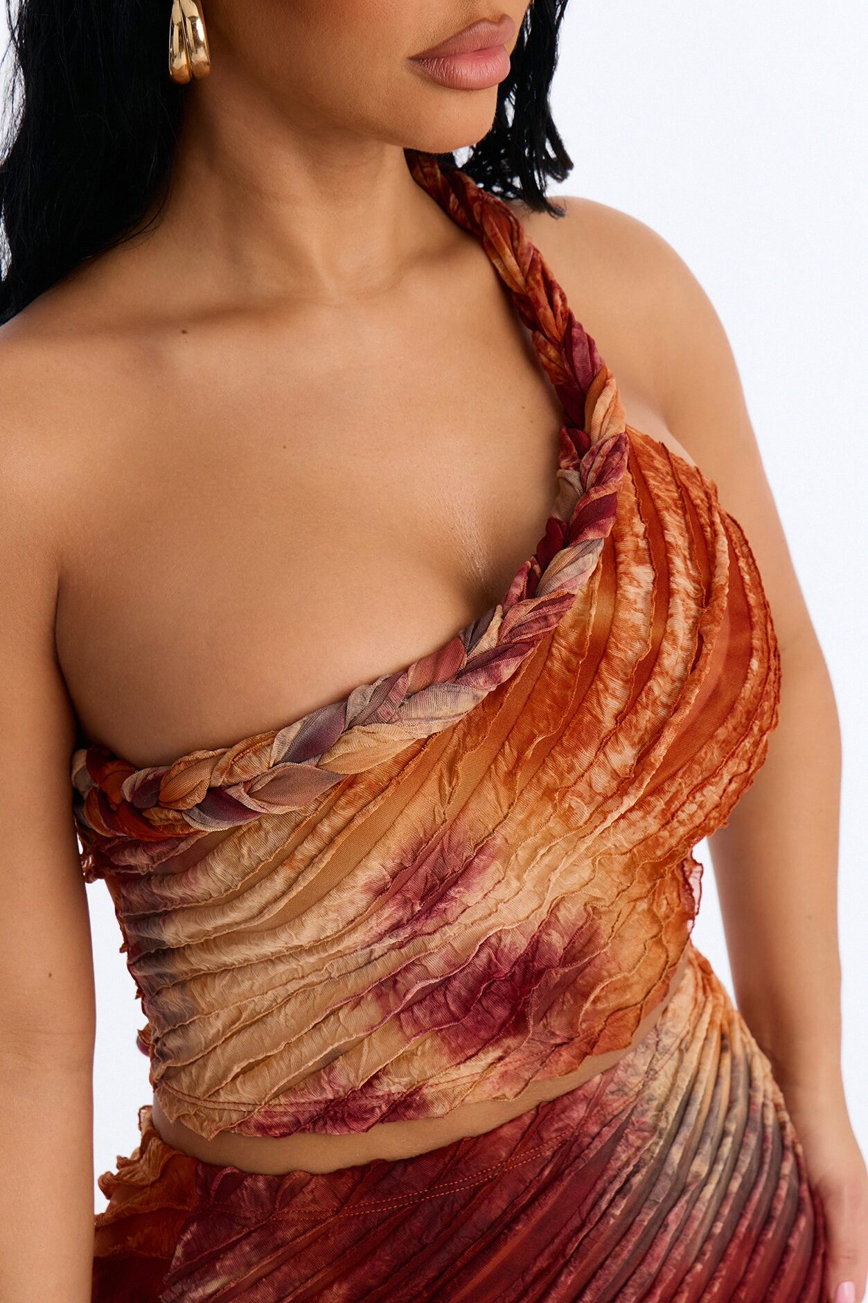 Solis Ruffle Mesh Maxi Skirt Set - Rust/combo