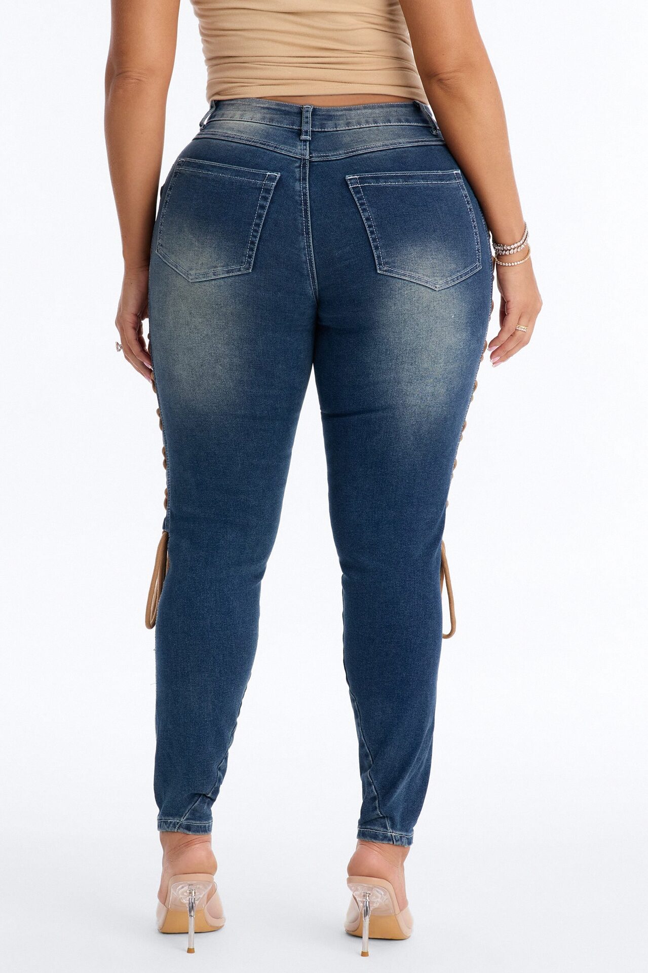 Shadow Siren Lace Up Slim Straight Leg Jeans - Dark Wash