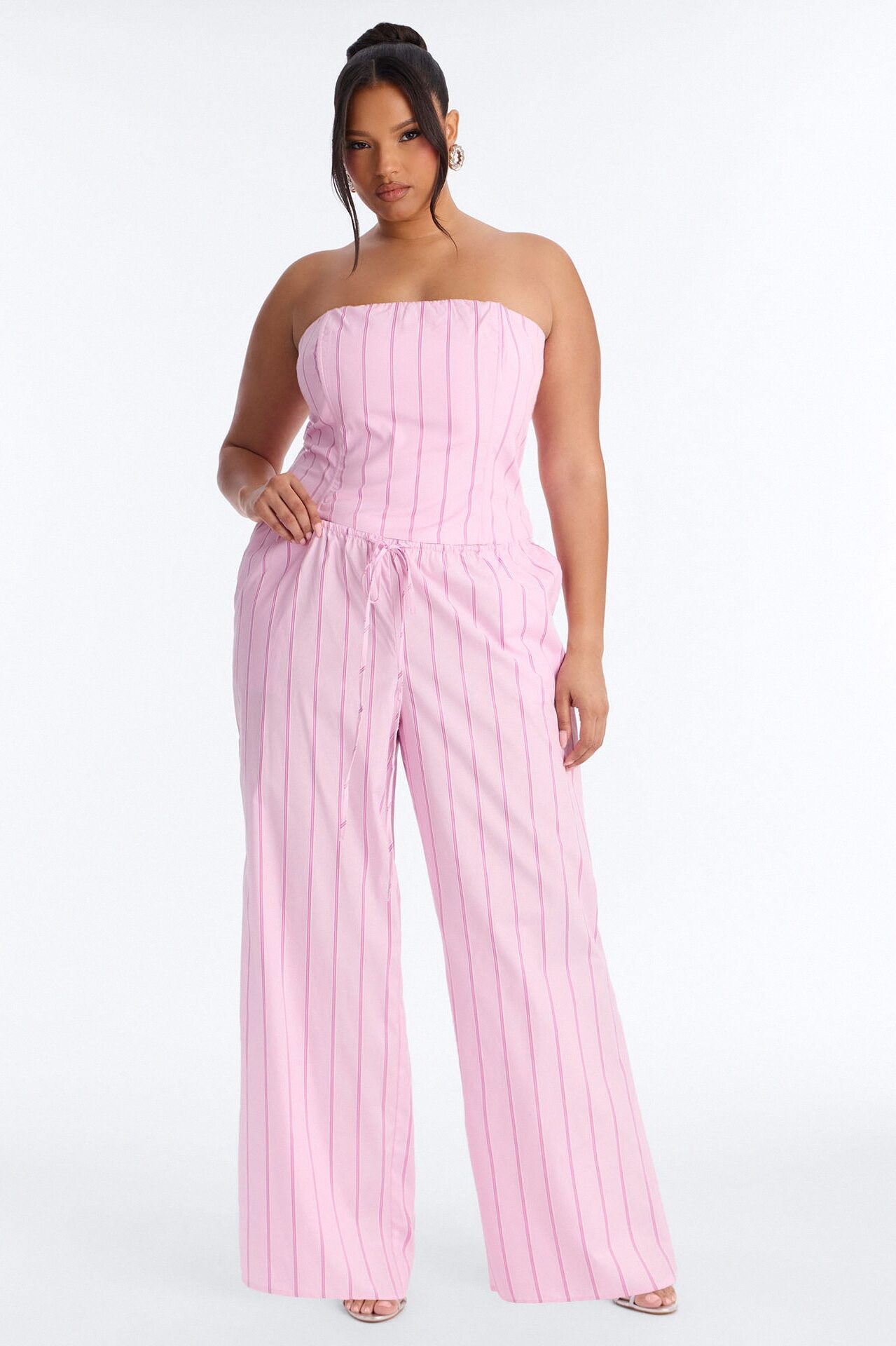 City Doll Corset Pinstripe Pant Set - Pink/combo