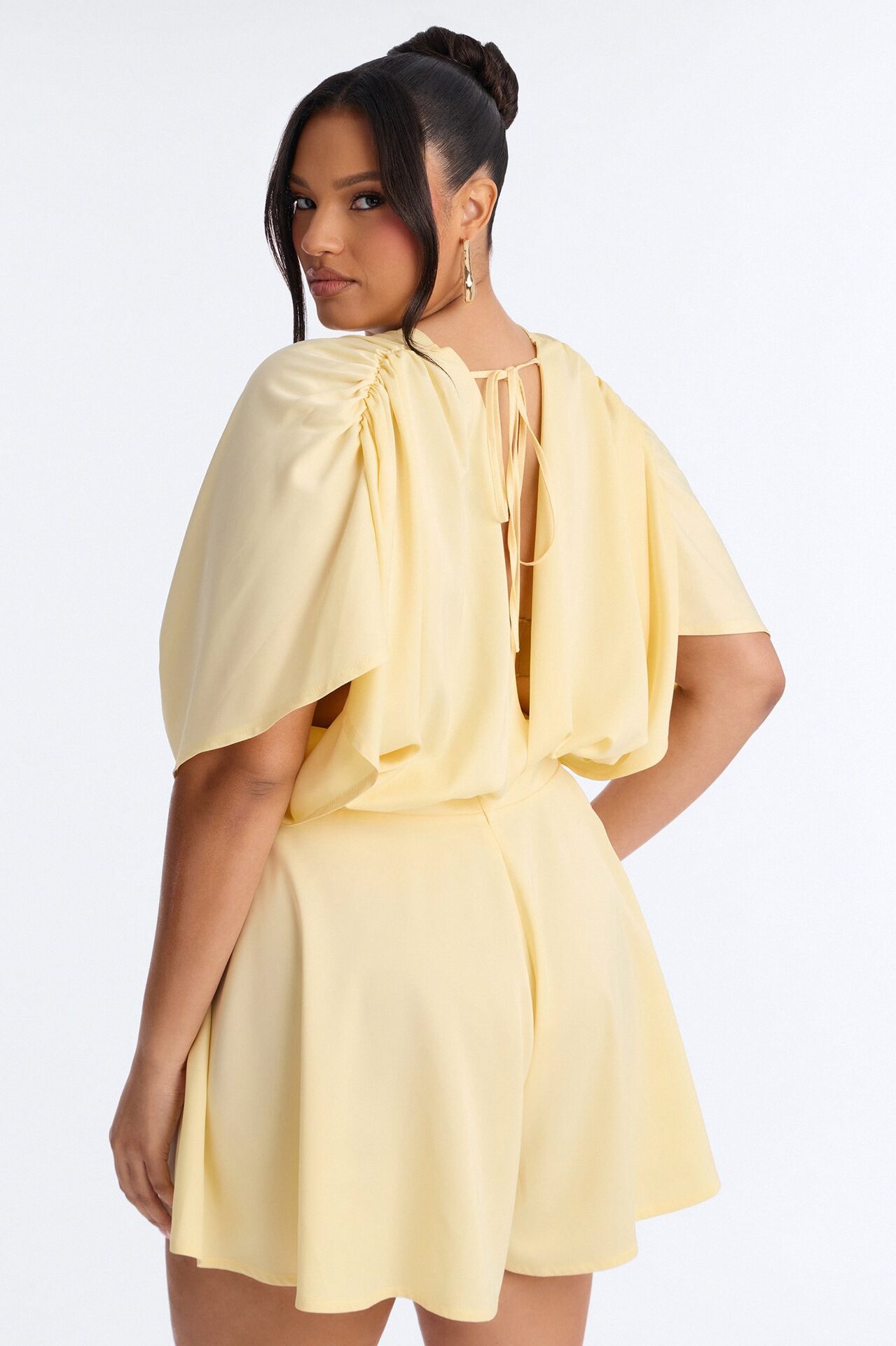 Mekenzy Satin Plunge Romper - Yellow