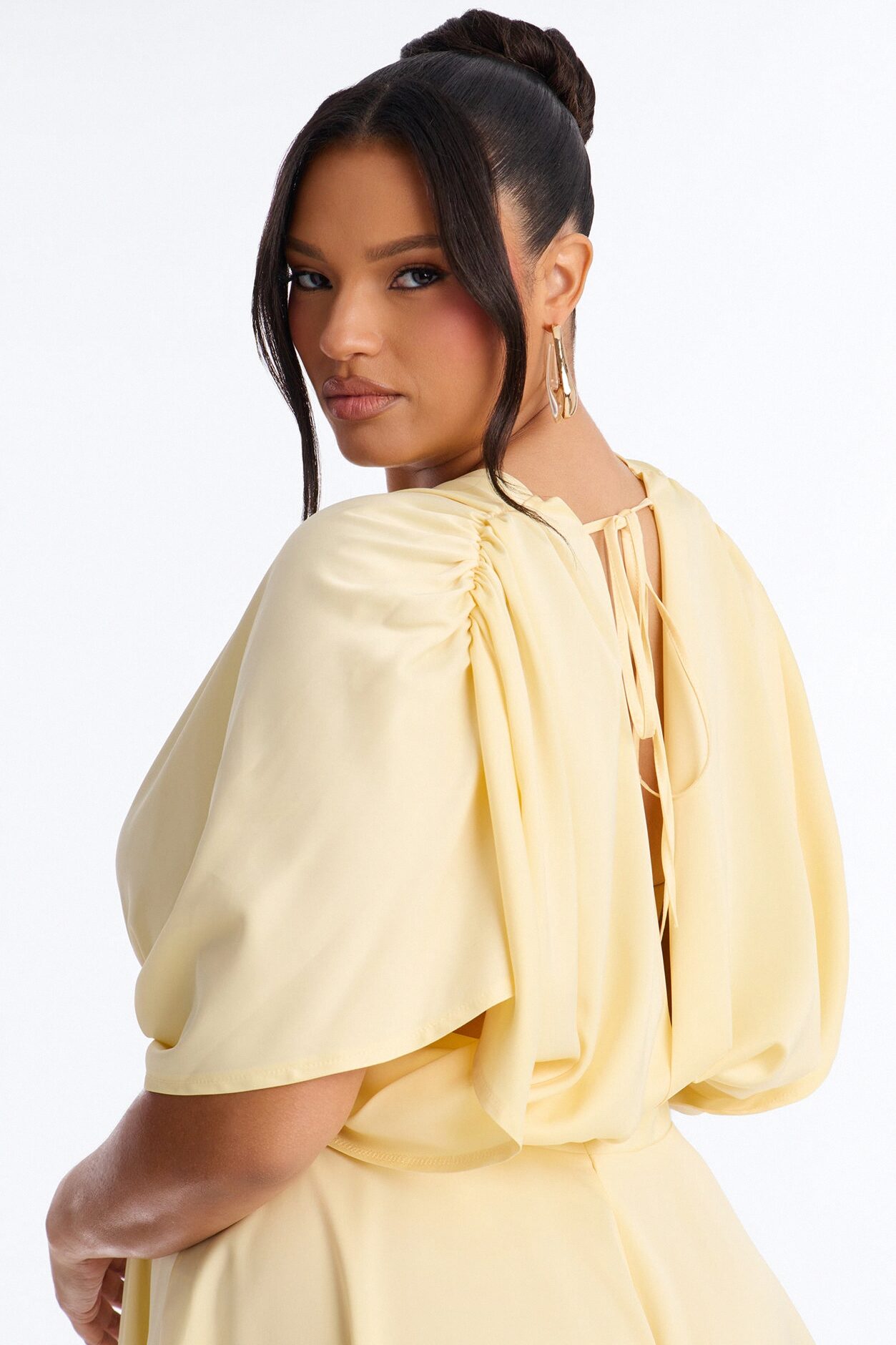 Mekenzy Satin Plunge Romper - Yellow