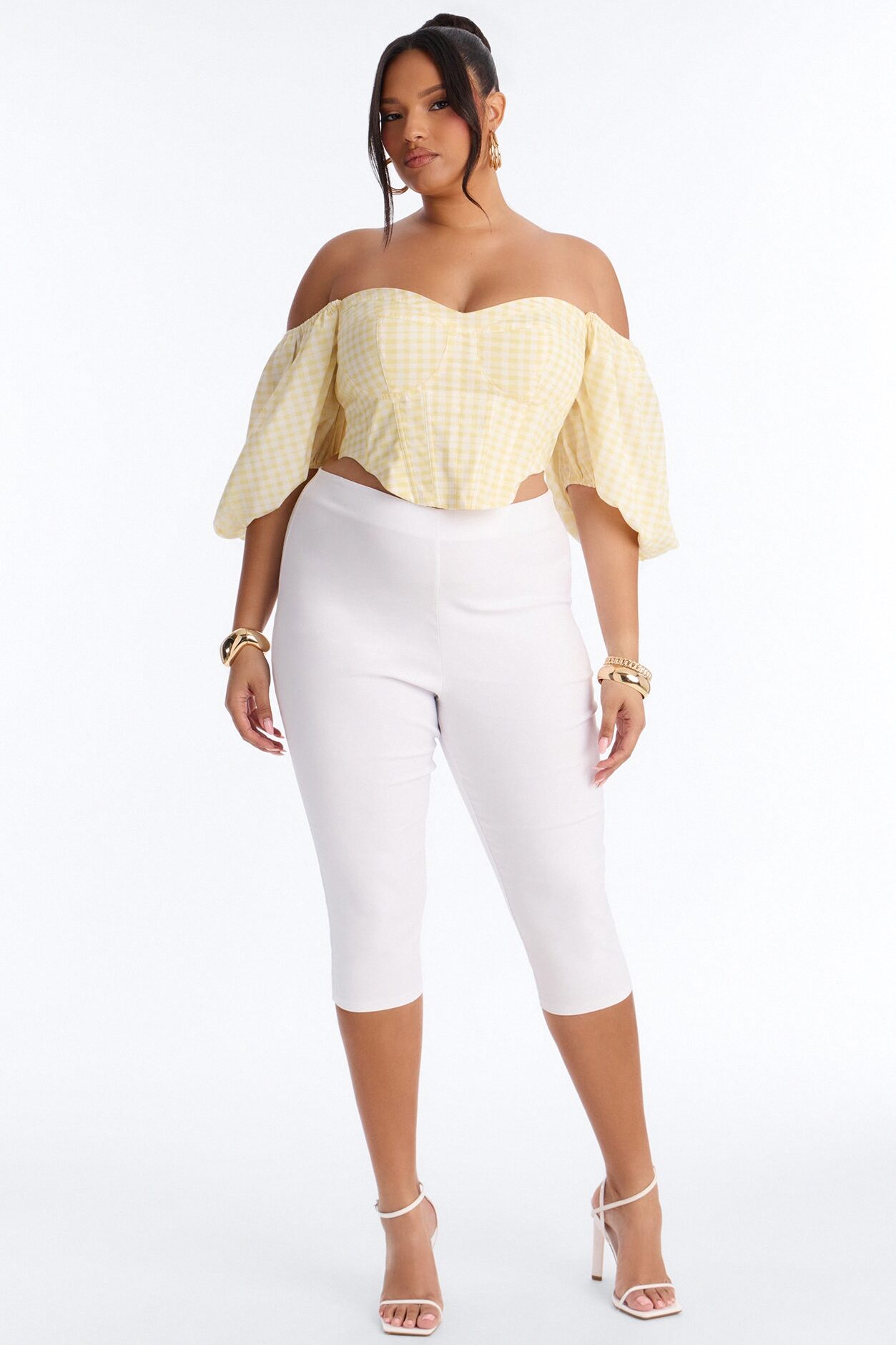 Sweet Like This Puff Sleeve Gingham Corset - Yellow/combo