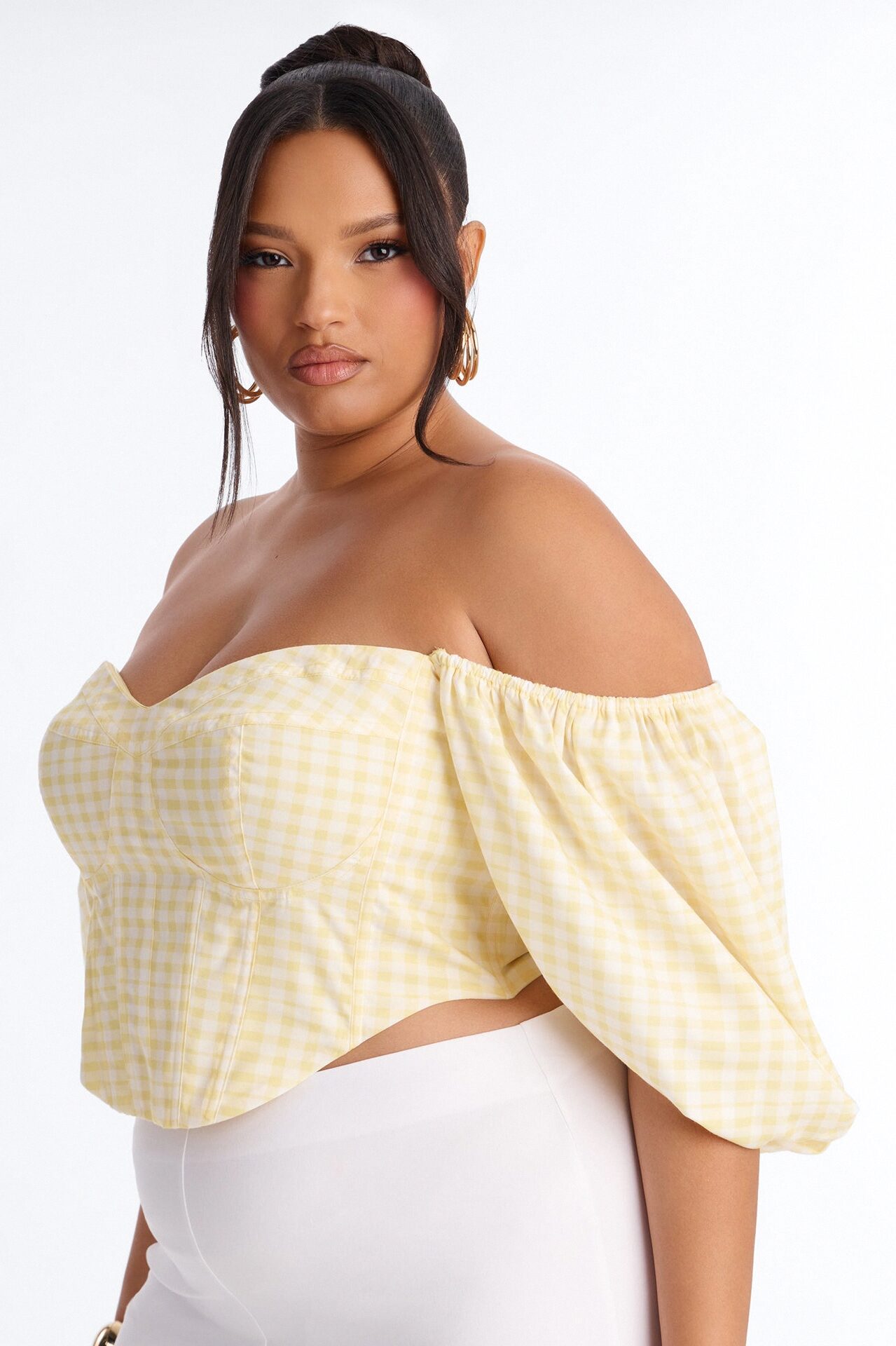 Sweet Like This Puff Sleeve Gingham Corset - Yellow/combo
