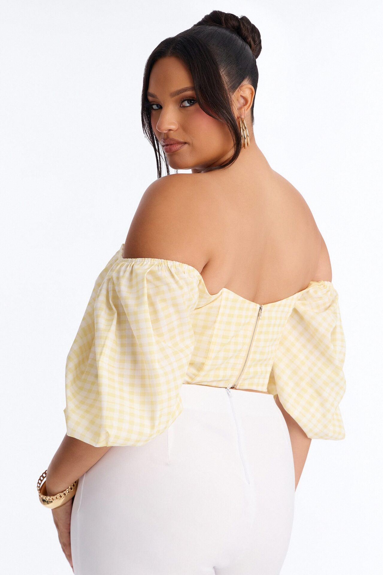 Sweet Like This Puff Sleeve Gingham Corset - Yellow/combo