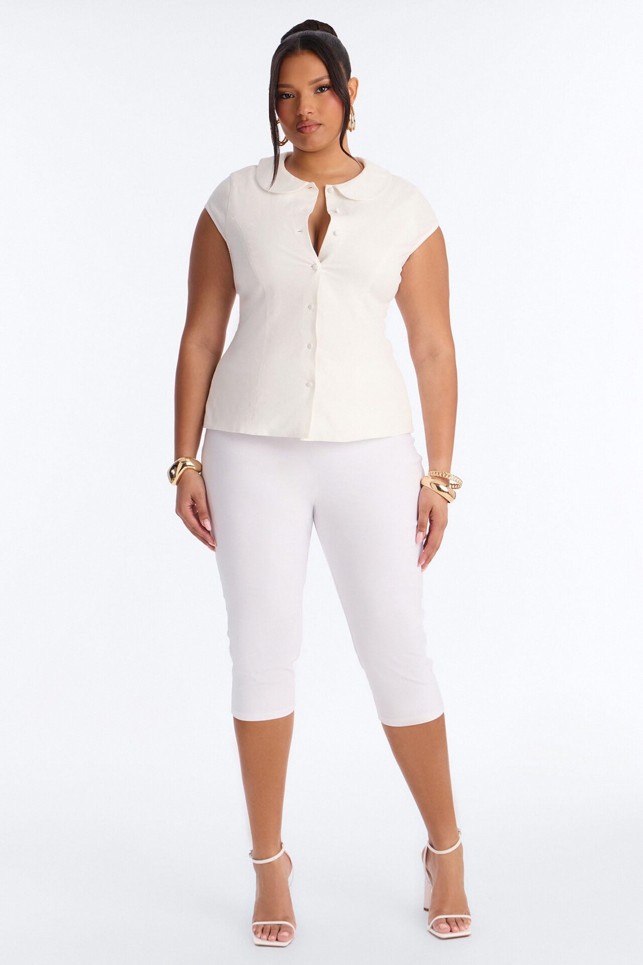 Little Cute Moment Tie Back Linen Shirt - White